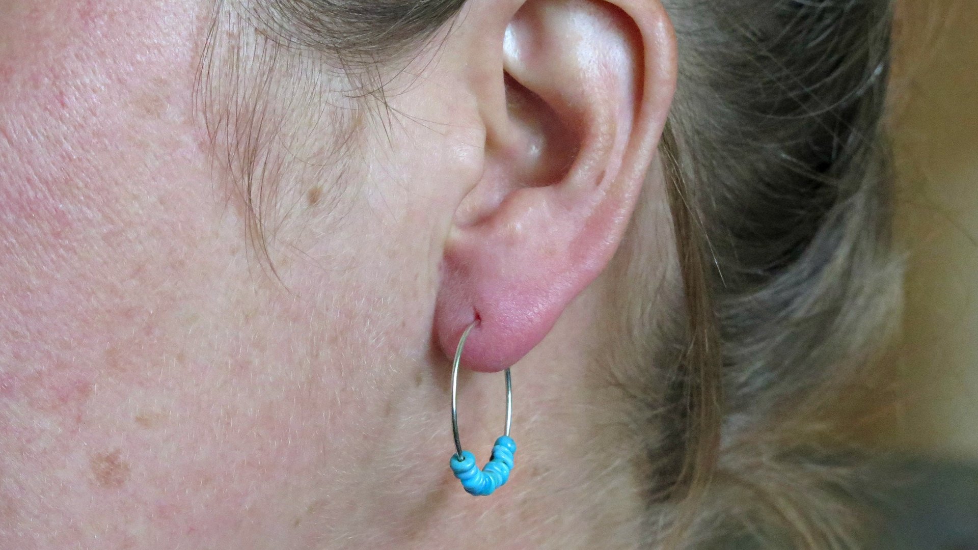 natural turquoise earrings. small 7/8 inch sterling silver hoops. Canadian seller in Calgary. turquoise jewelry.