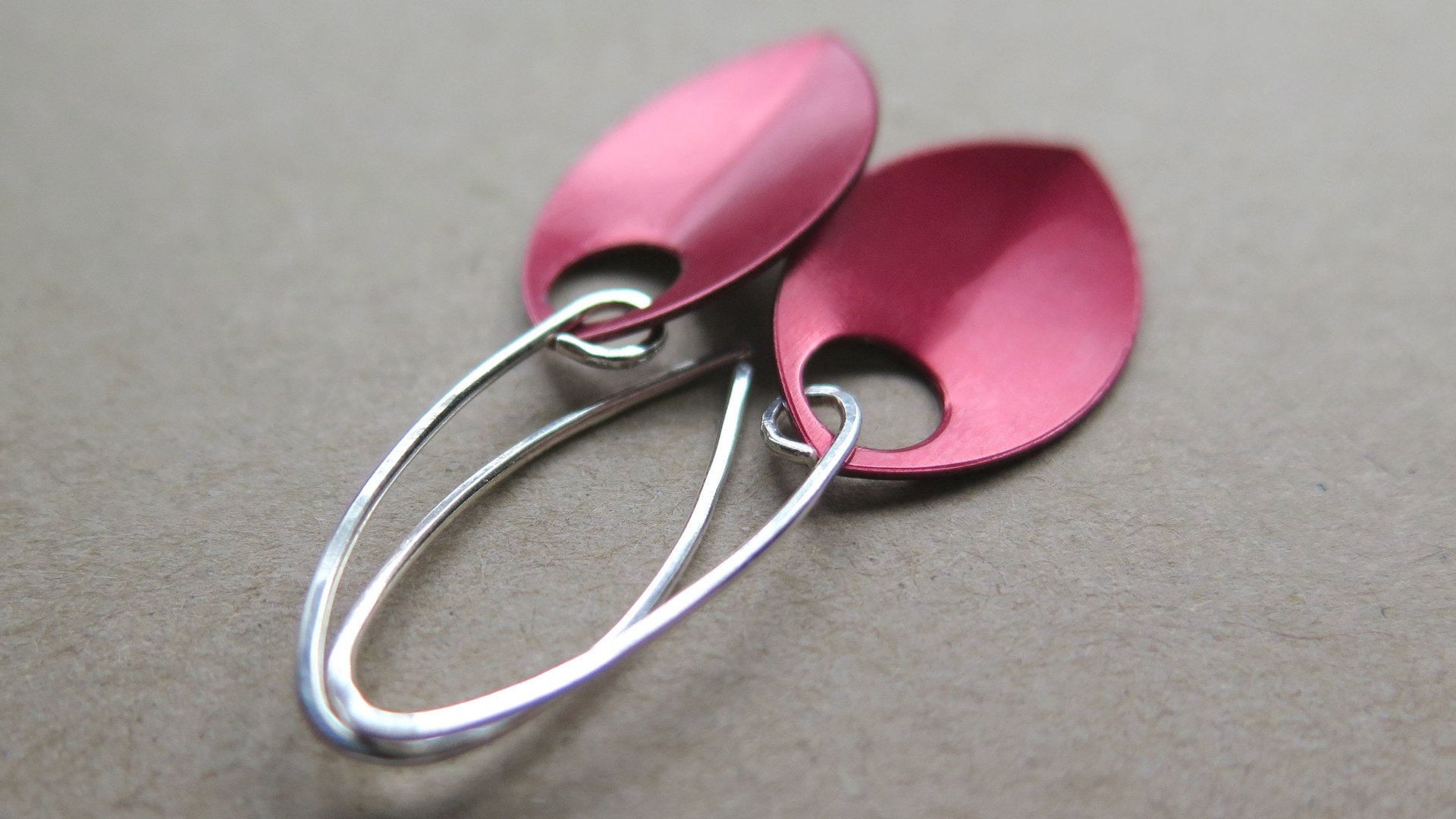 crimson red earrings in sterling silver. red jewellery. sterling silver dangle earings.