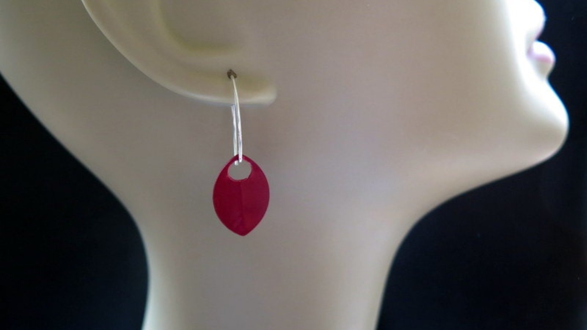 crimson red earrings in sterling silver. red jewellery. sterling silver dangle earings.