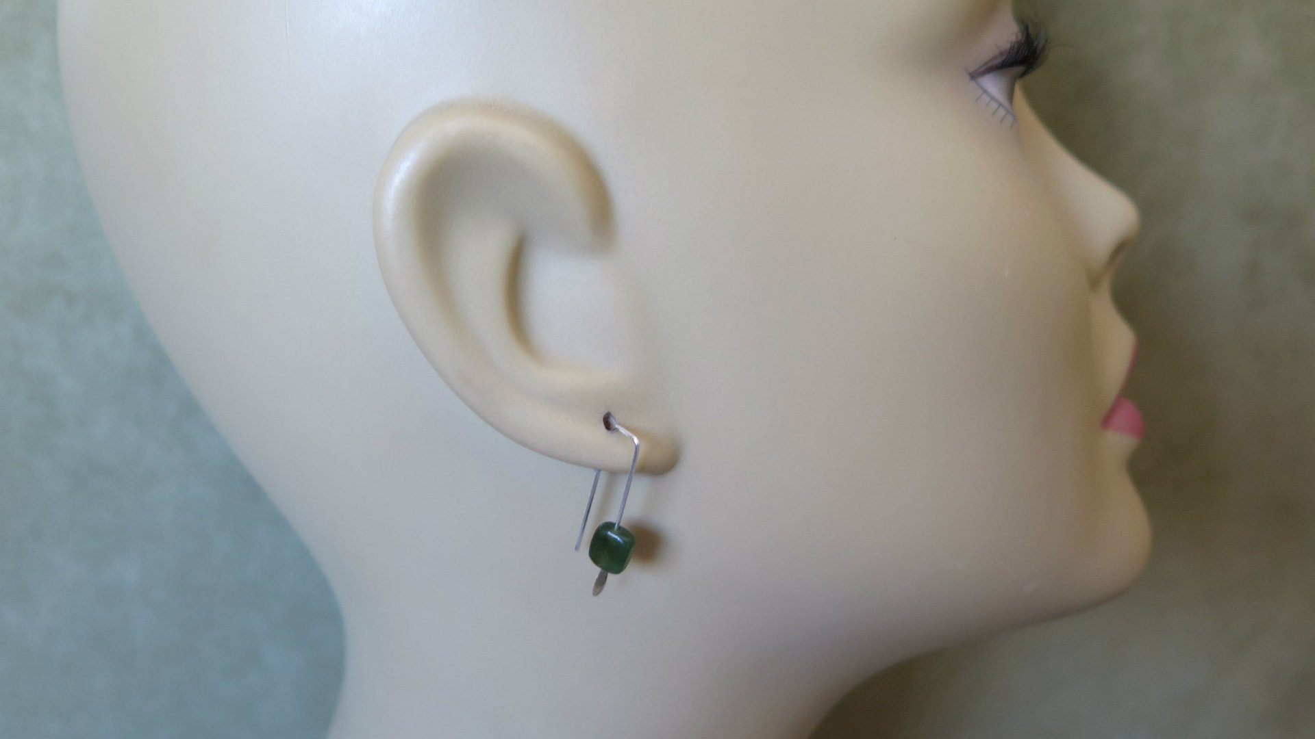 irregular cut green jade earrings. Canadian jade jewelry. small natural jade earrings.
