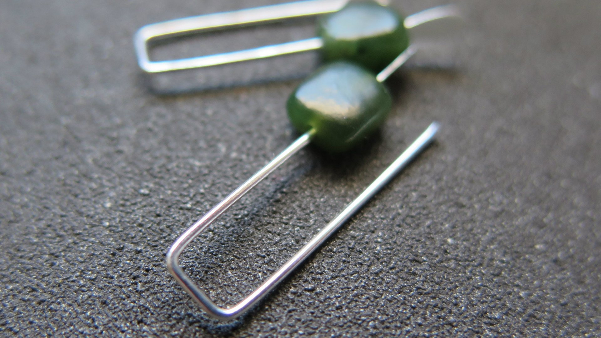 irregular cut green jade earrings. Canadian jade jewelry. small natural jade earrings.