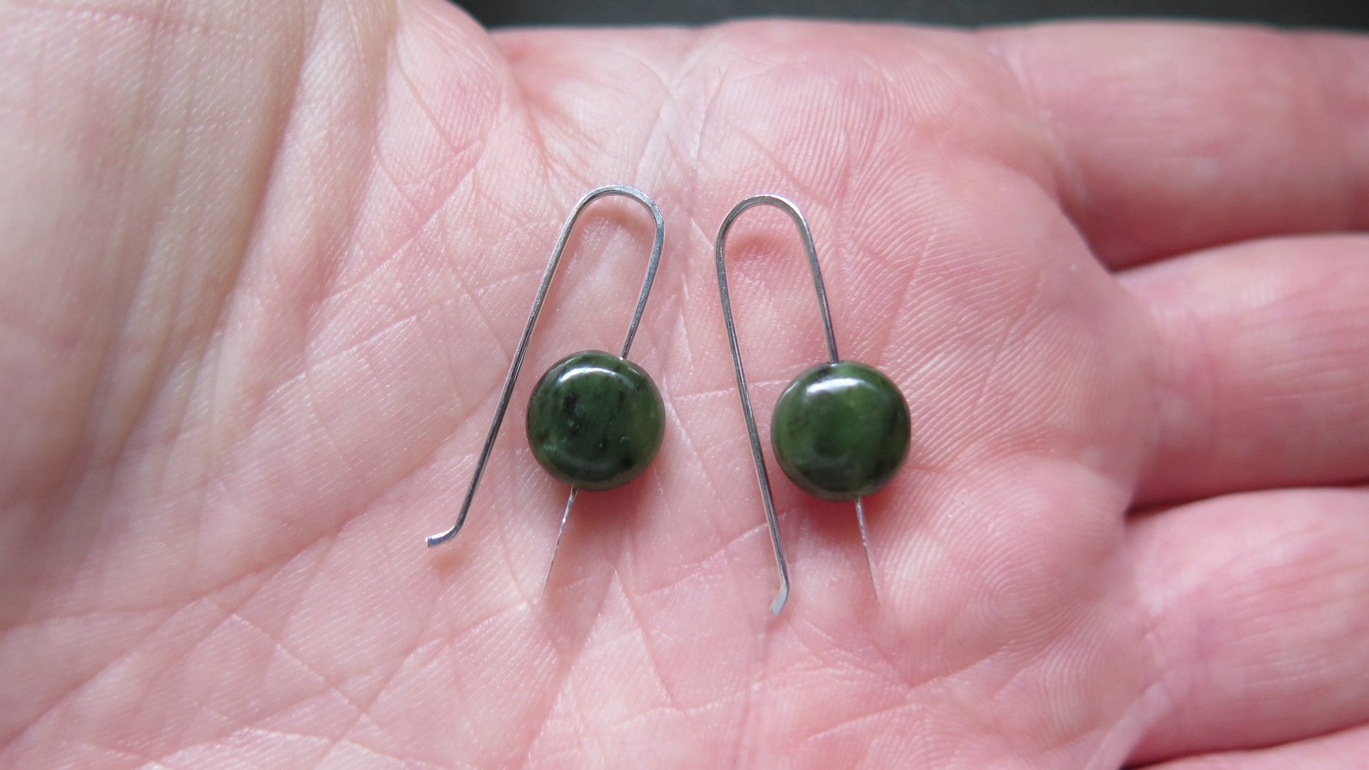 very dark forest green jade earrings. natural jade jewelry. earrings from Canada.