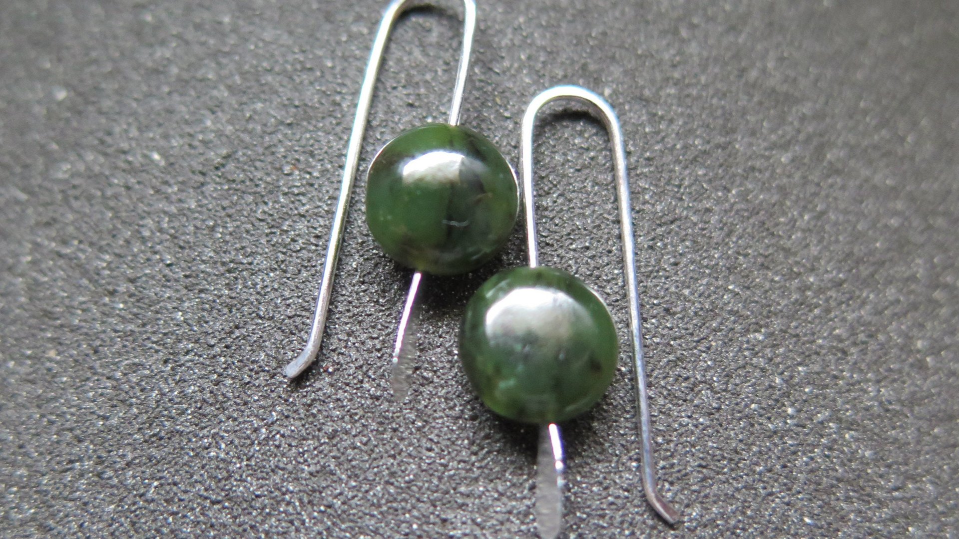 very dark forest green jade earrings. natural jade jewelry. earrings from Canada.