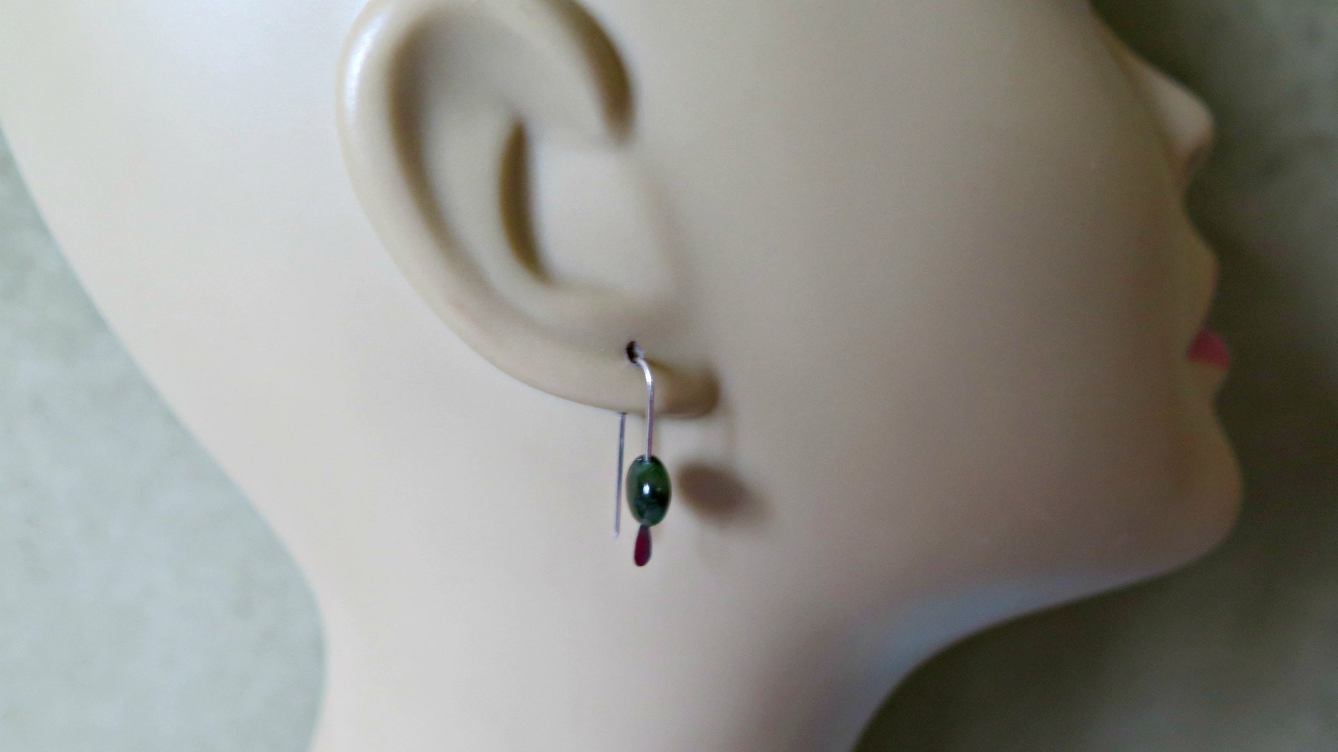 very dark forest green jade earrings. natural jade jewelry. earrings from Canada.