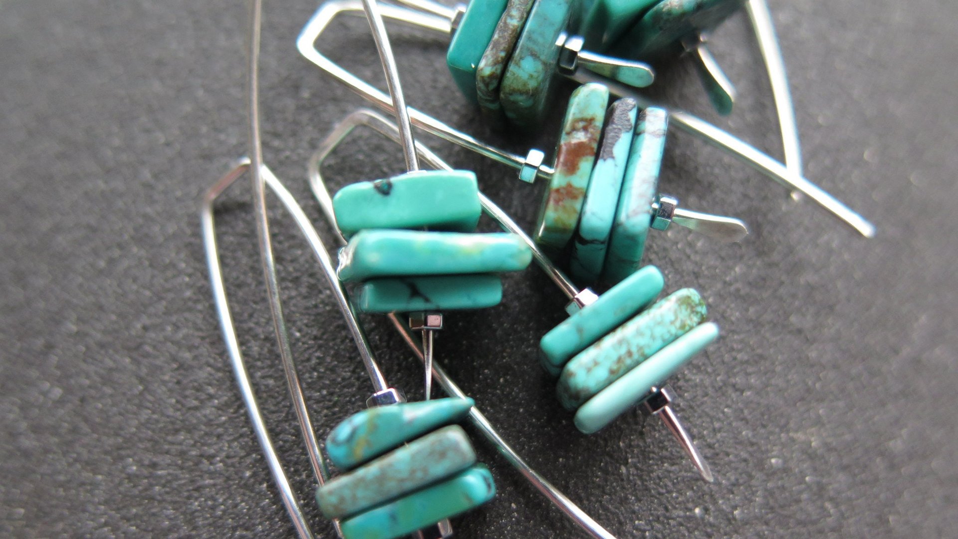 turquoise earrings. sterling silver earrings. December birthstone jewelry. natural turquoise gemstones.