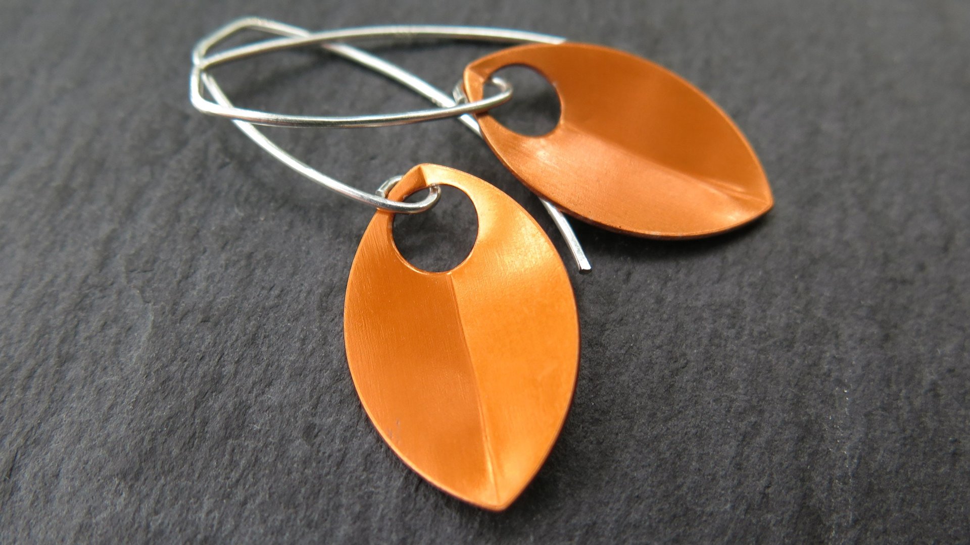 modern orange earrings. anodized aluminum dangle. sterling silver ear wire. splurge.