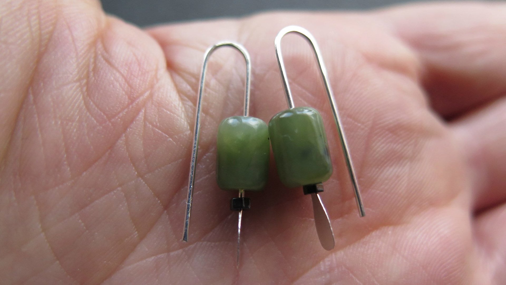 genuine green jade earrings from Canada. natural jade jewelry. 1 inch earrings.
