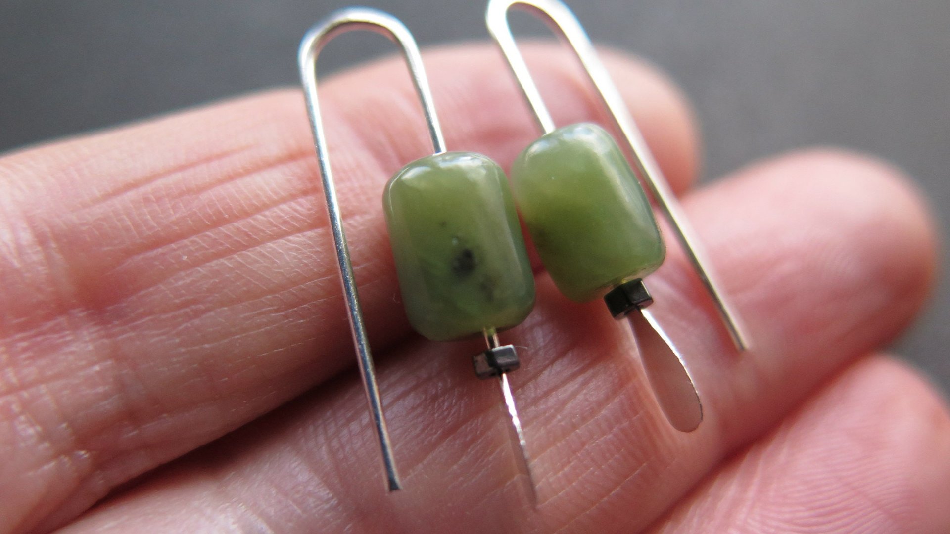 genuine green jade earrings from Canada. natural jade jewelry. 1 inch earrings.