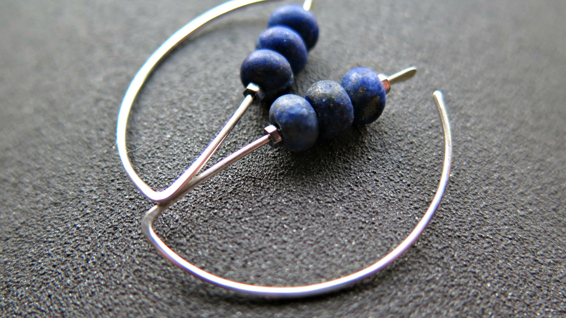 lapis earrings. cobalt blue earring. genuine lapis lazuli jewelry. dark blue stones with a matte polish.