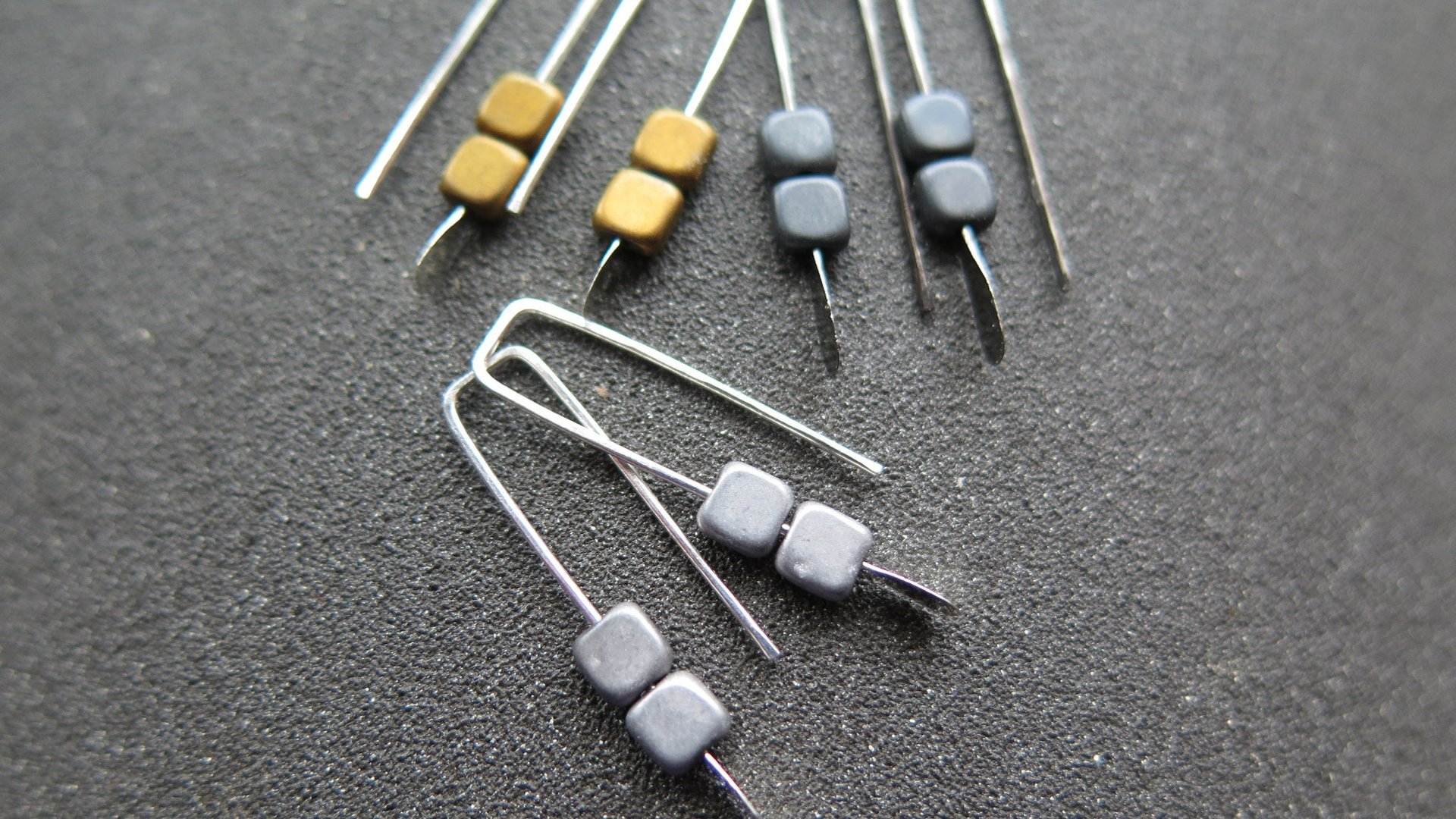 small matte gold earrings. square hematite jewelry. geometric jewellery. 1 inch earrings.