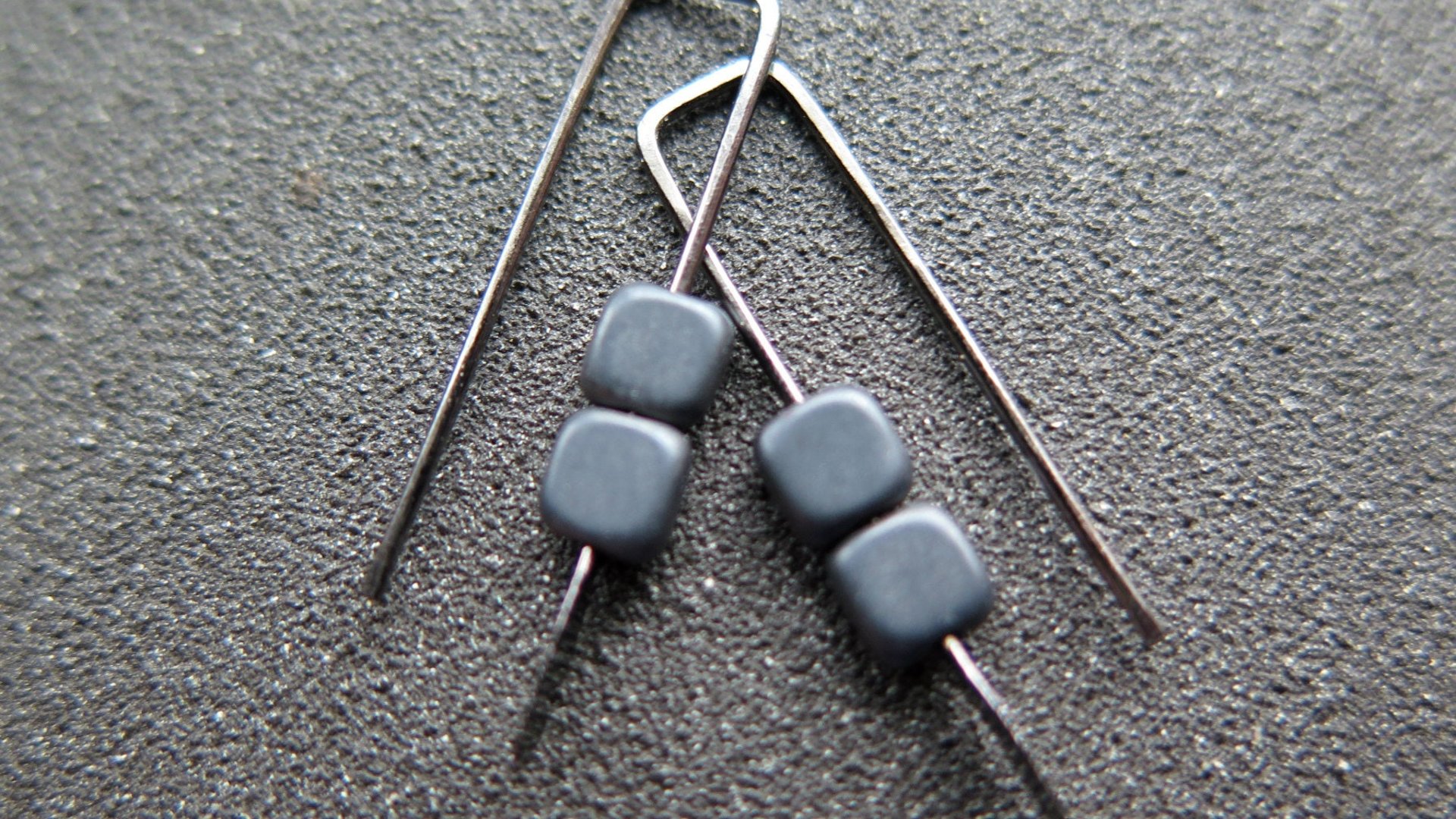 small matte gold earrings. square hematite jewelry. geometric jewellery. 1 inch earrings.
