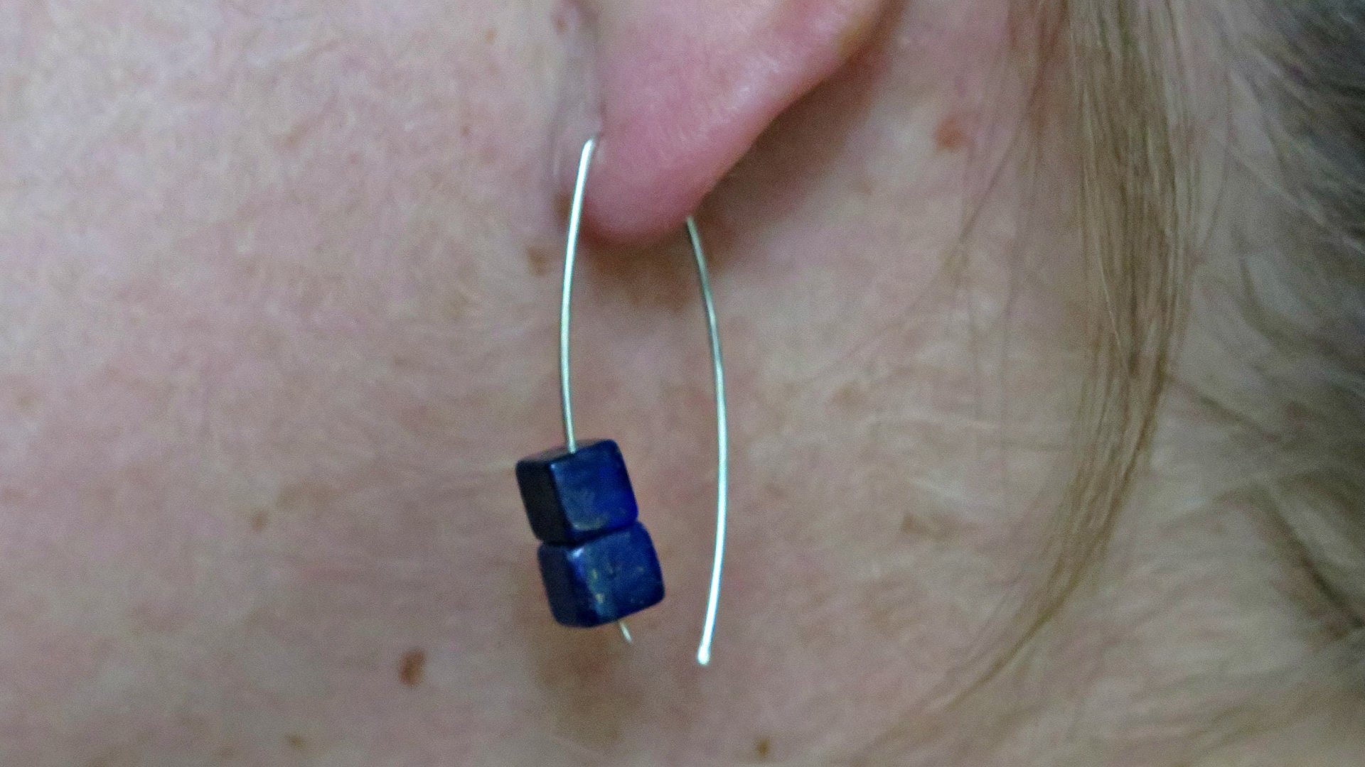rainbow hematite earrings in sterling silver. modern cube earrings.1 1/2” drop earrings. splurge jewelry.