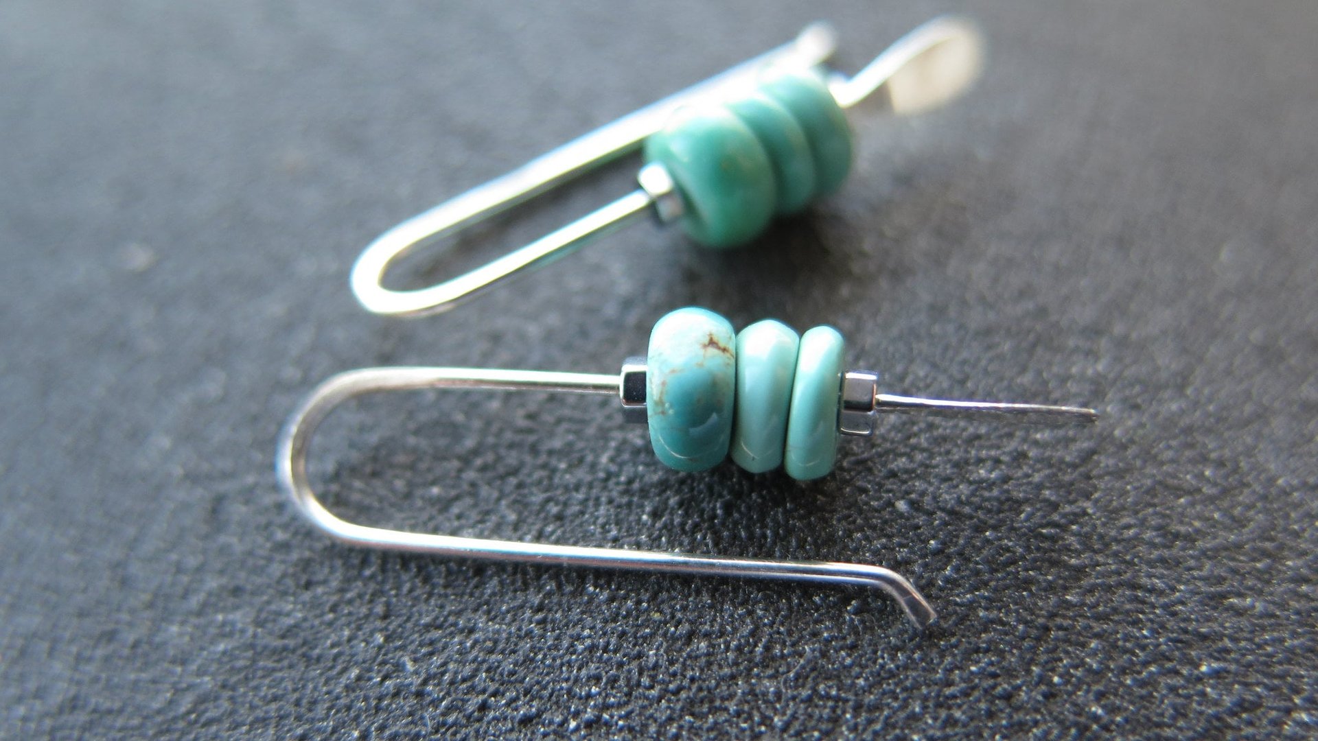 small turquoise earrings. natural turquoise stones. genuine turquoise jewelry. one inch earrings. made in Canada