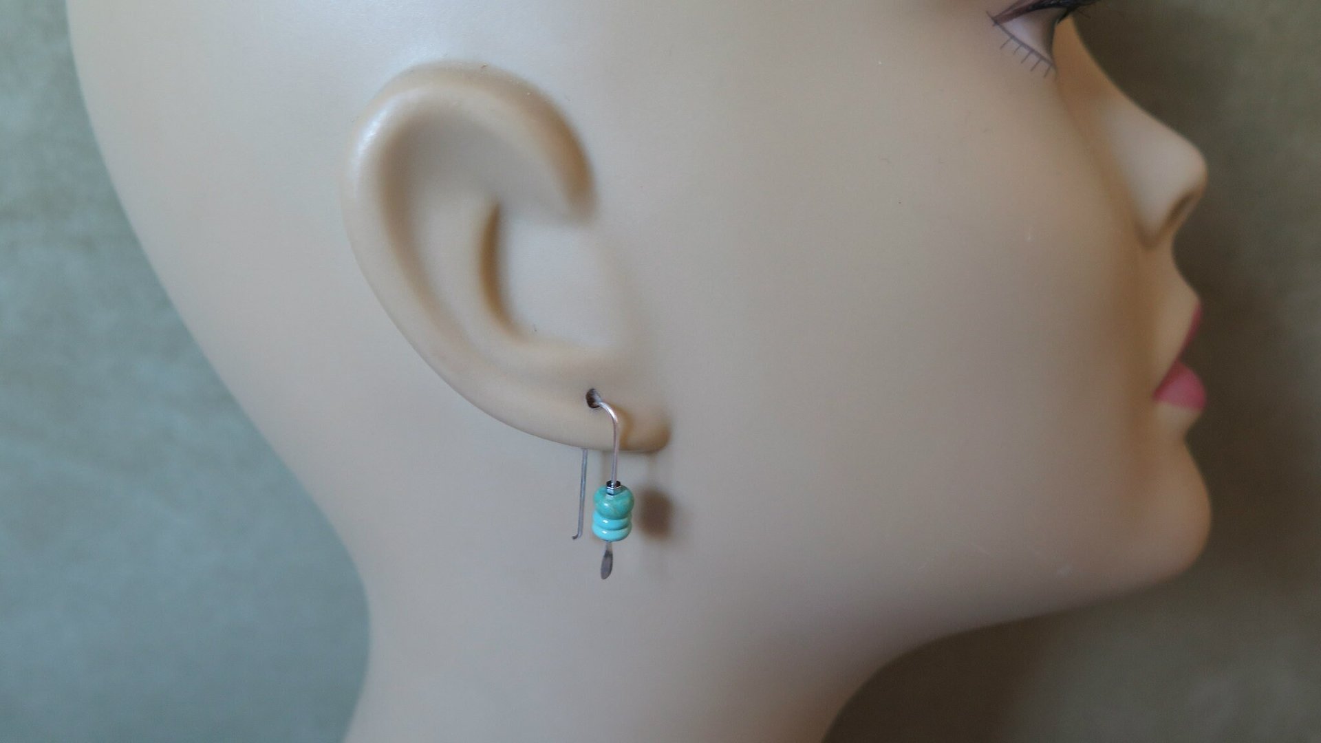 small turquoise earrings. natural turquoise stones. genuine turquoise jewelry. one inch earrings. made in Canada