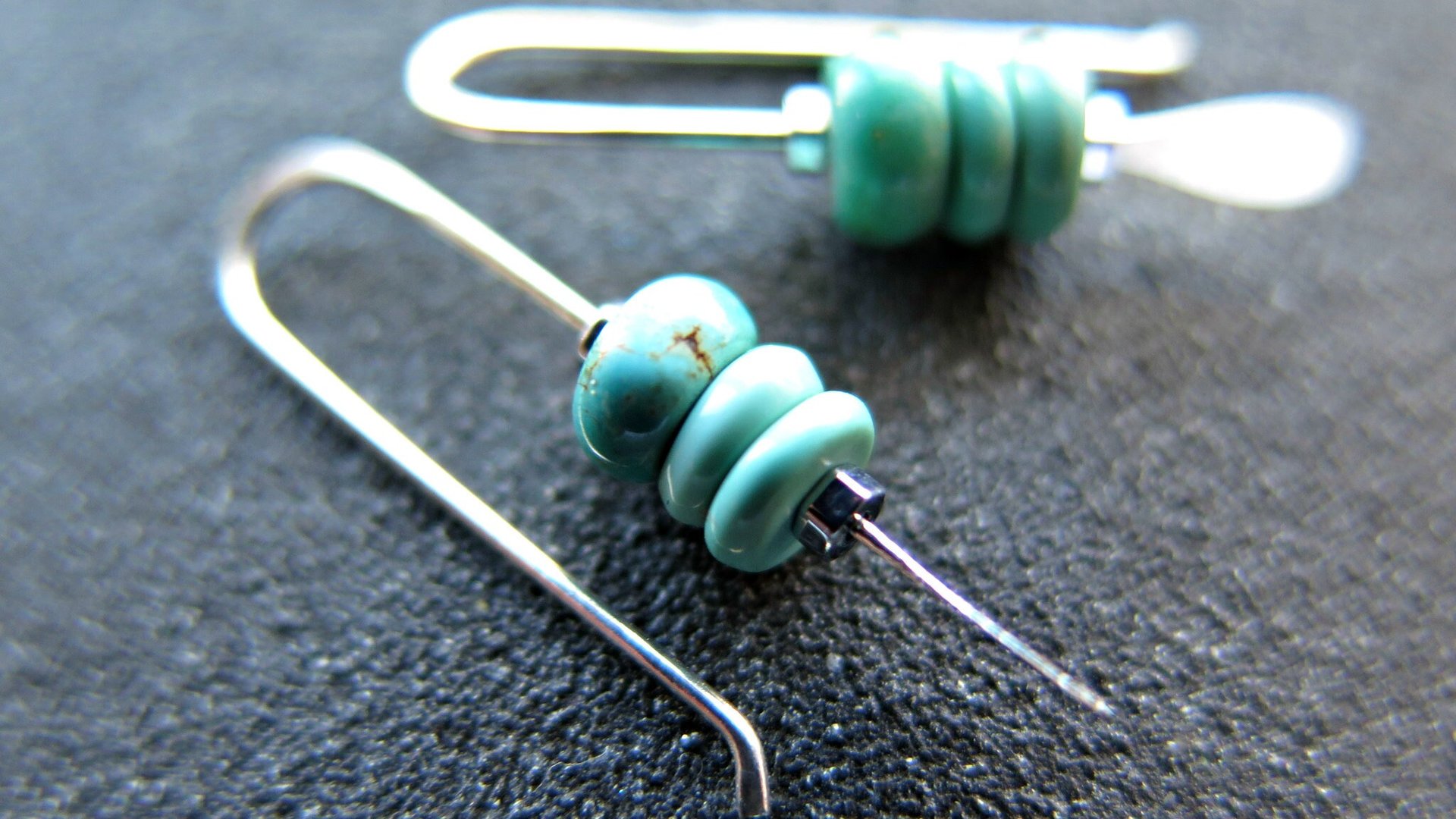 small turquoise earrings. natural turquoise stones. genuine turquoise jewelry. one inch earrings. made in Canada