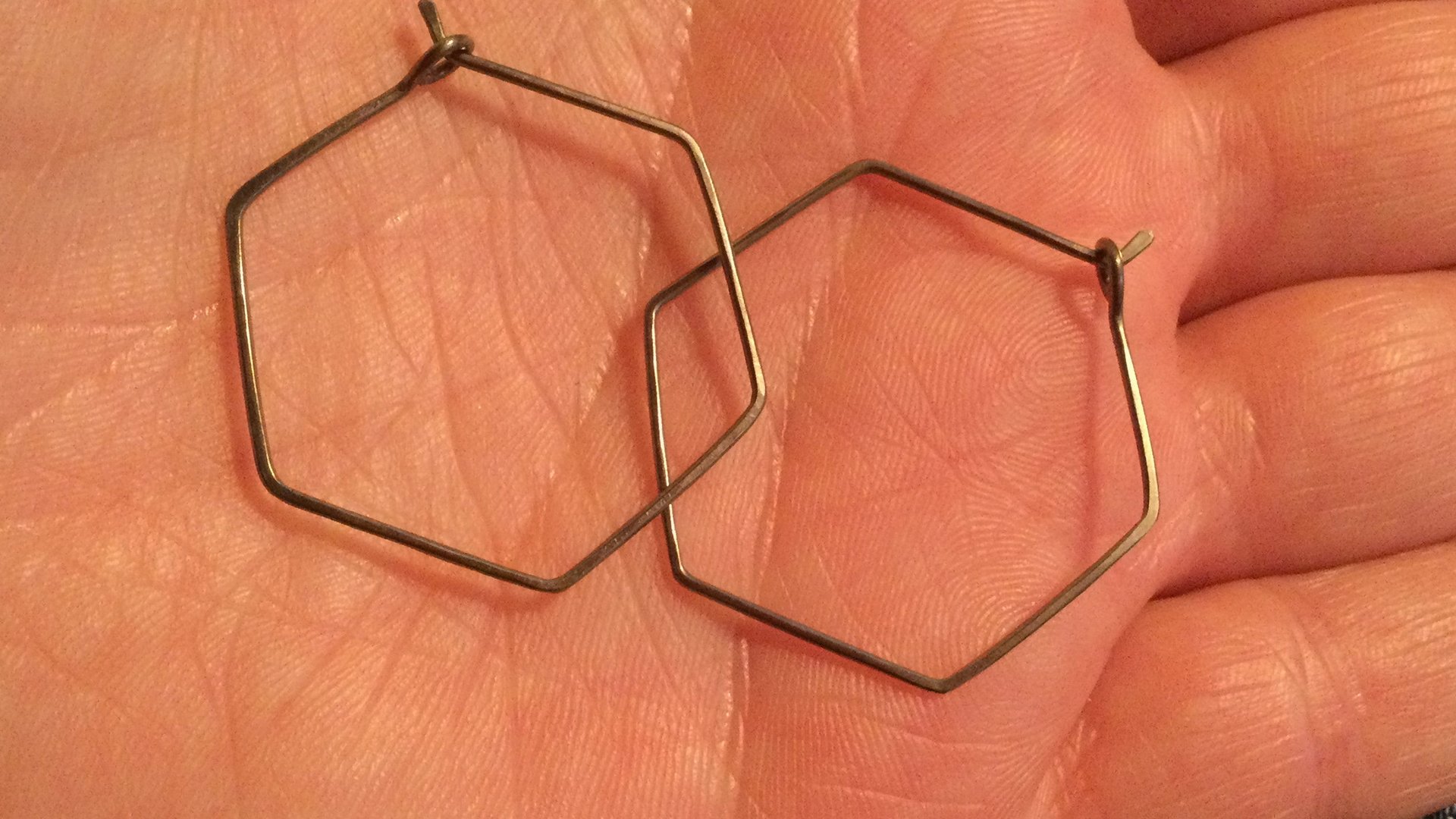 hexagon earrings. niobium hoops for sensitive ears. geometric hoops. niobium wire jewelry.