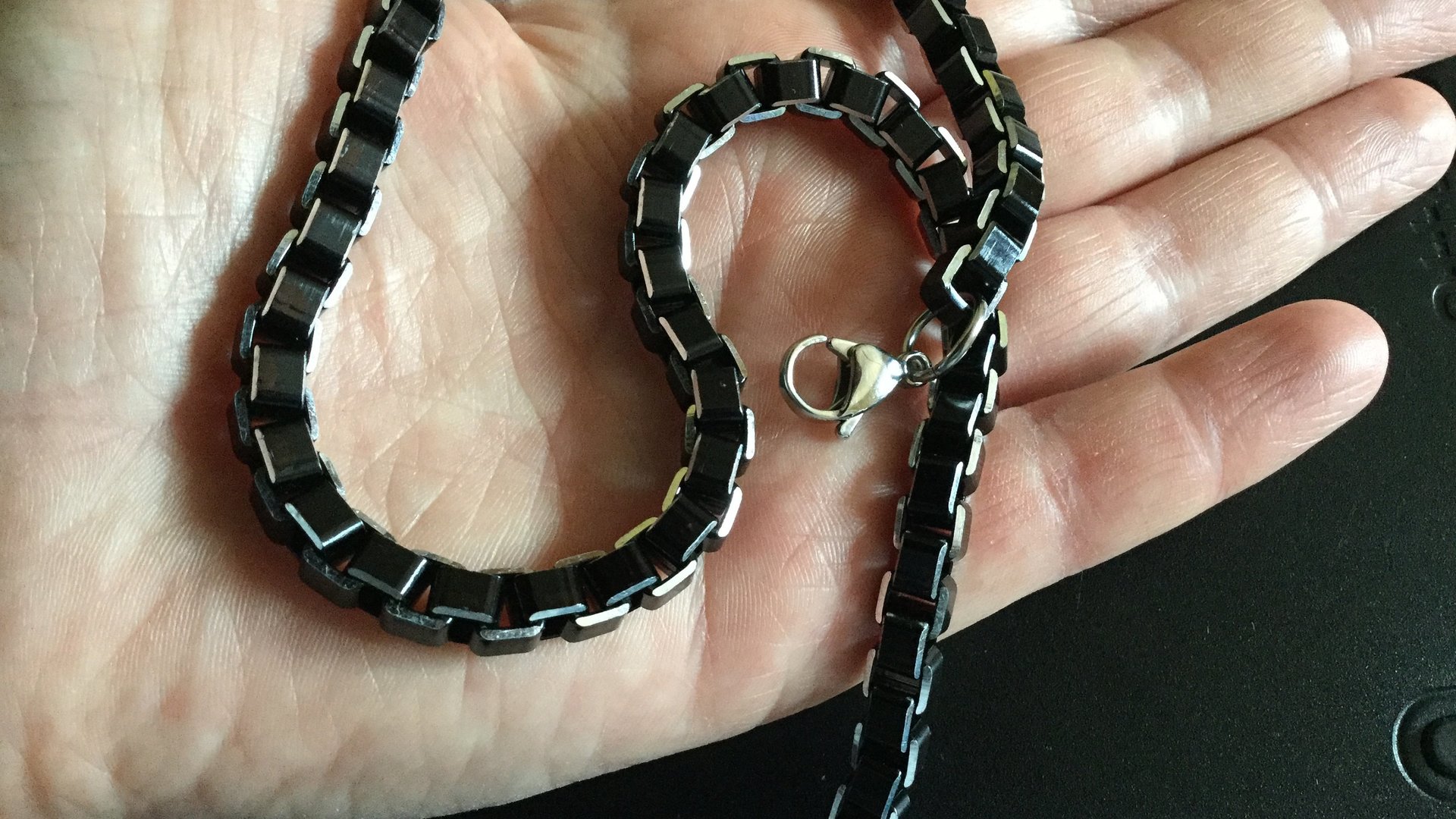 mens necklace. black choker. 6 mm wide box chain. made in Canada.