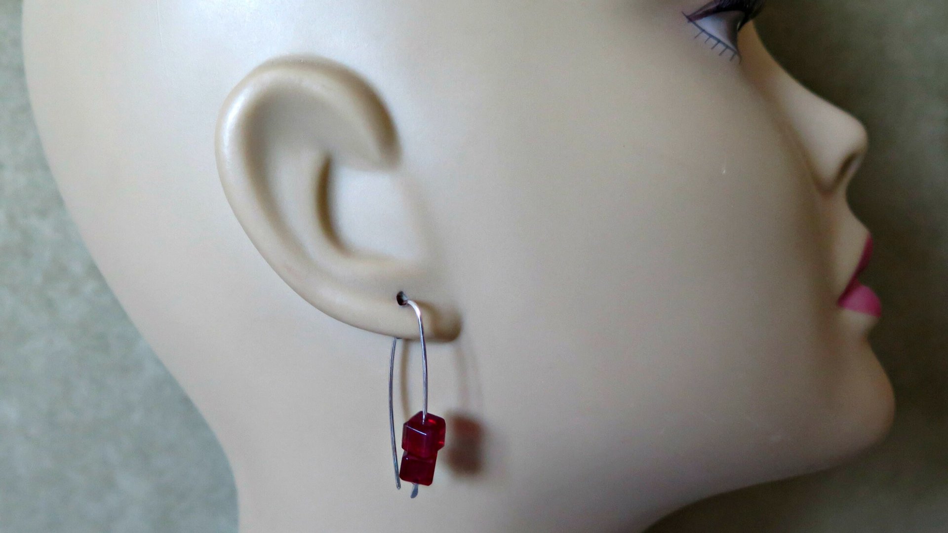 modern red earrings. crystal cube jewelry. 15th wedding anniversary gift of crystal.