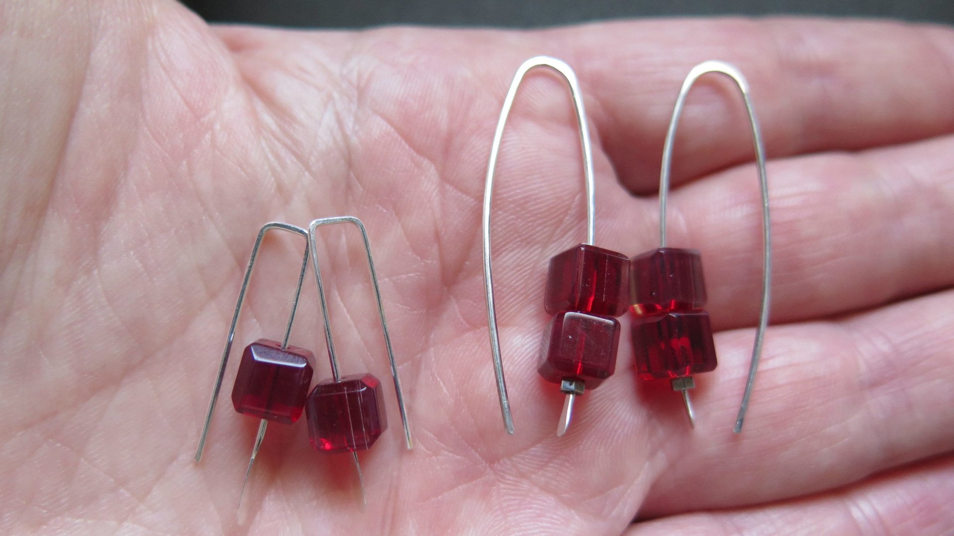 modern red earrings. crystal cube jewelry. 15th wedding anniversary gift of crystal.
