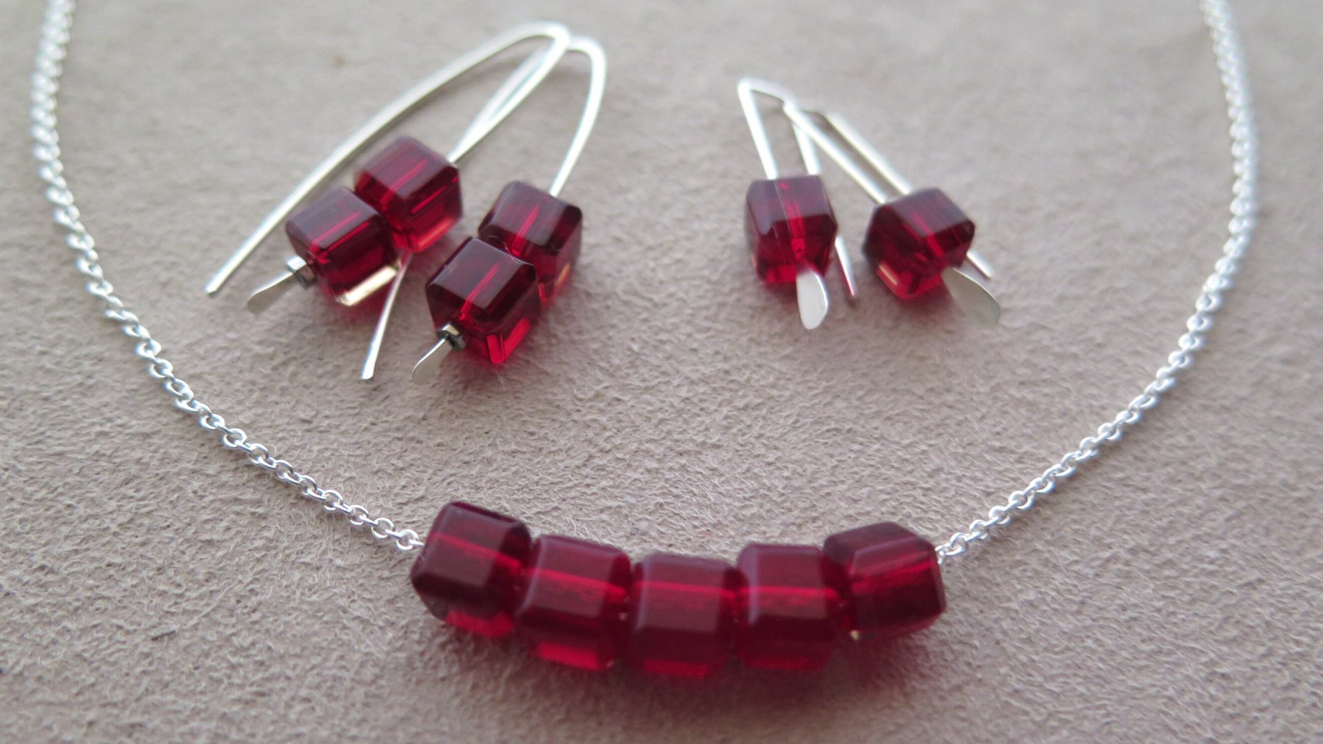 modern red earrings. crystal cube jewelry. 15th wedding anniversary gift of crystal.