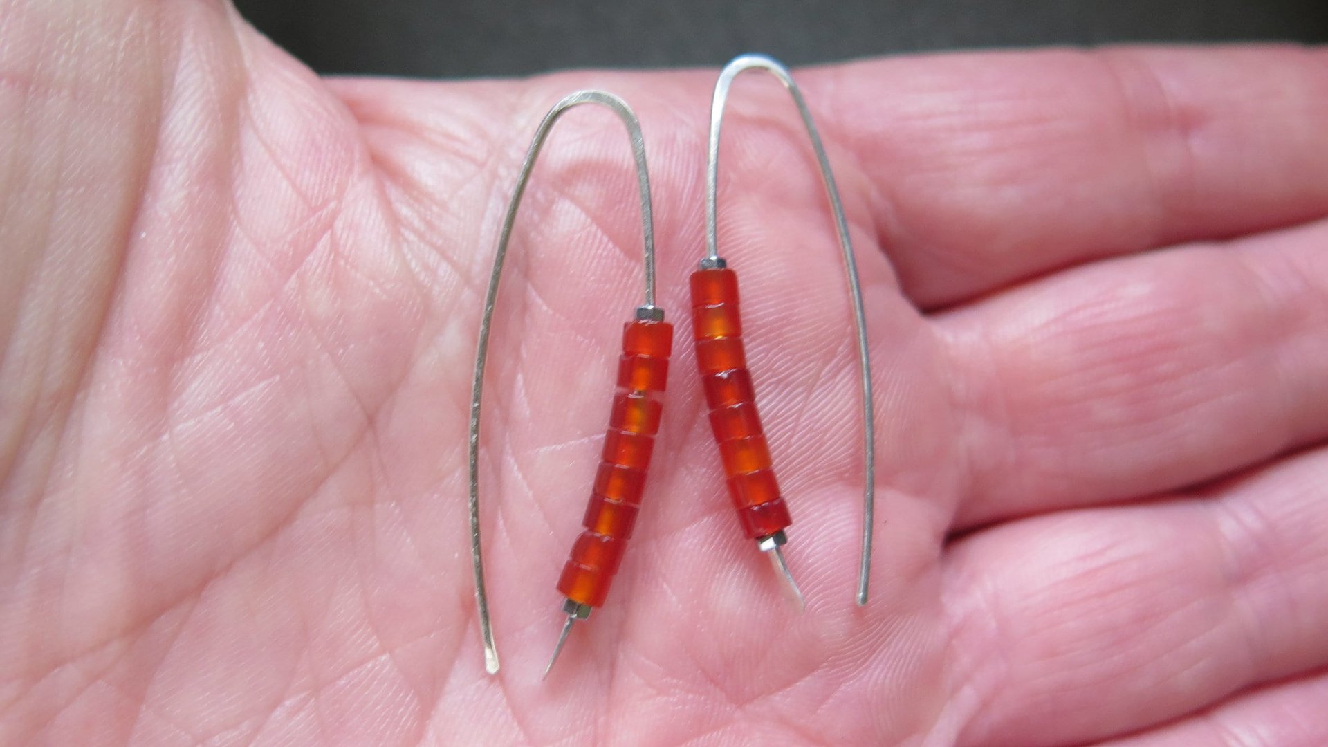 orange carnelian earrings. modern artisan jewelry. gemstone jewelry from Canada