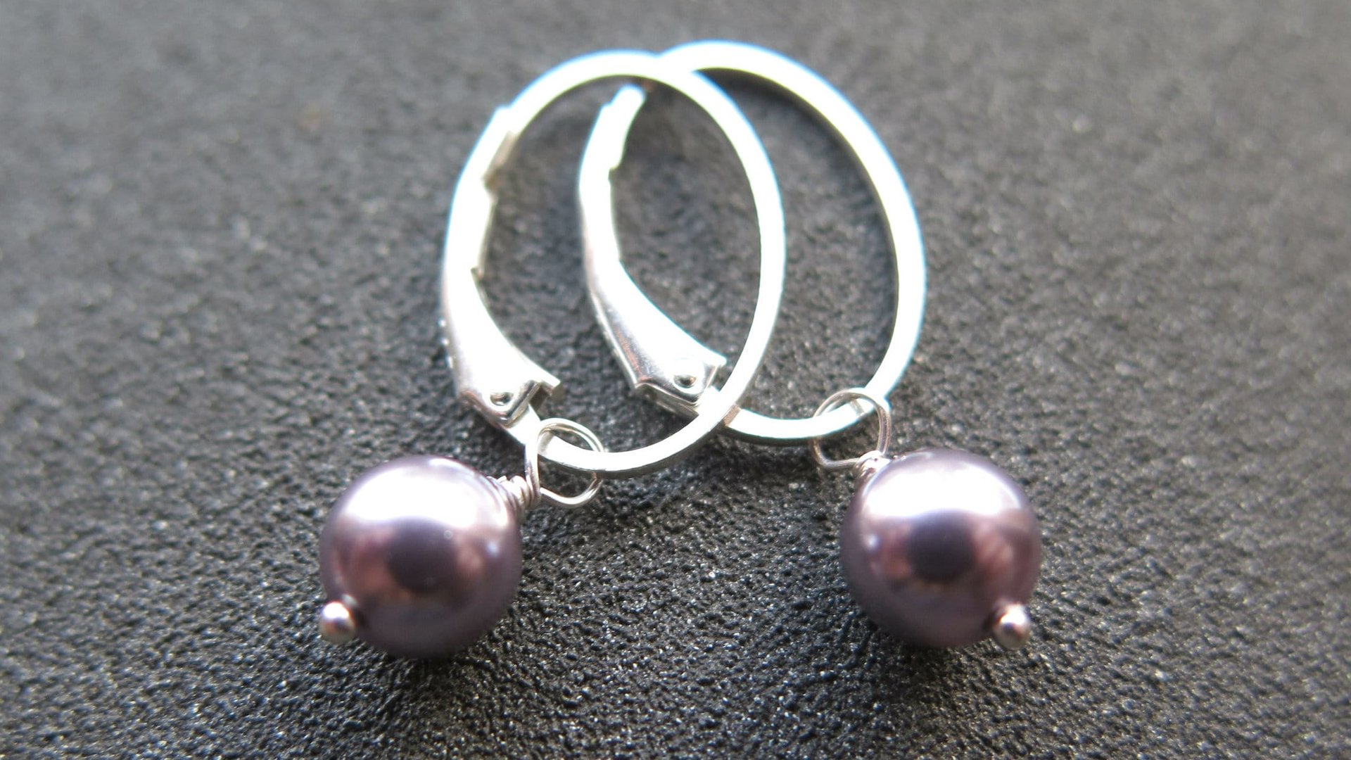 burgundy pearl earrings in sterling silver lever back hoops. design your own earrings. crystal pearl jewelry. modern pearl jewellery.