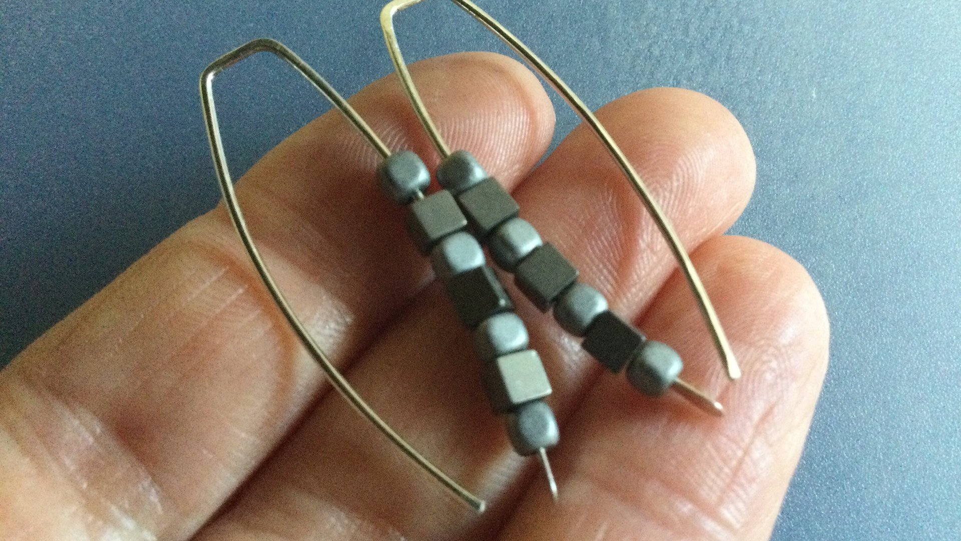 modern silver earrings. hematite jewellery. Canadian seller.