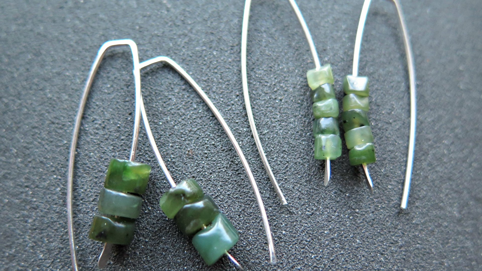 Canadian jade earrings. green jade jewelry. sterling silver jewellery.