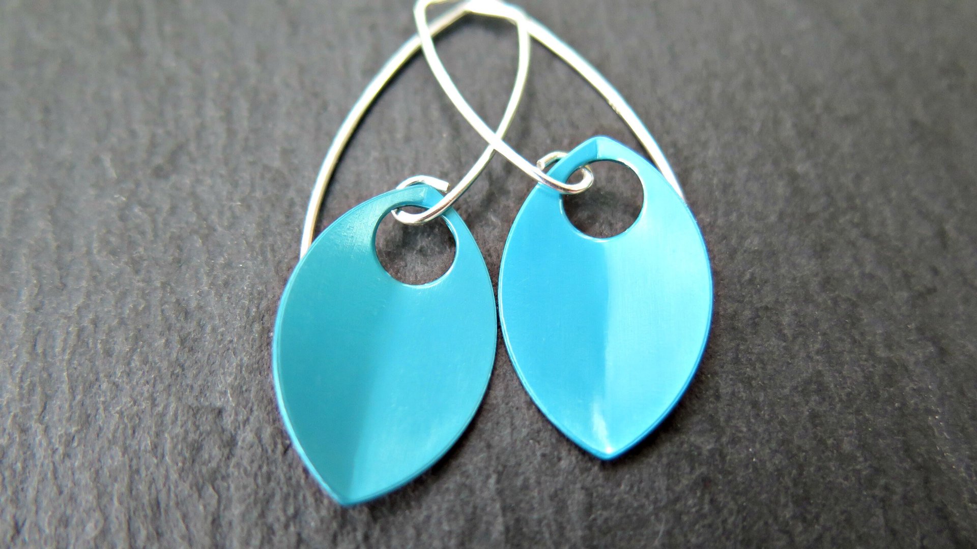 modern turquoise earrings. anodized aluminum jewelry. sterling silver ear wire. splurge.