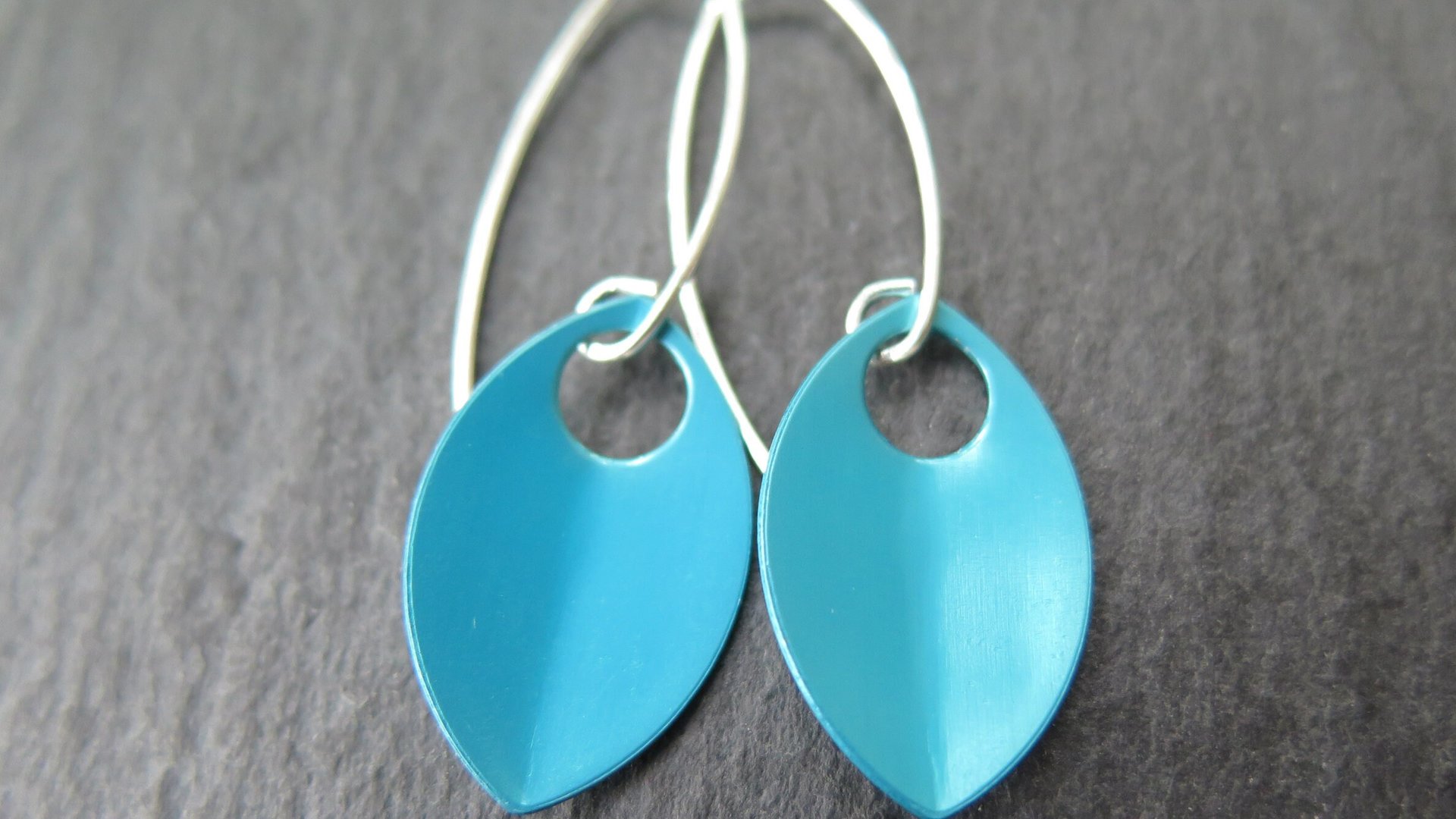 modern turquoise earrings. anodized aluminum jewelry. sterling silver ear wire. splurge.