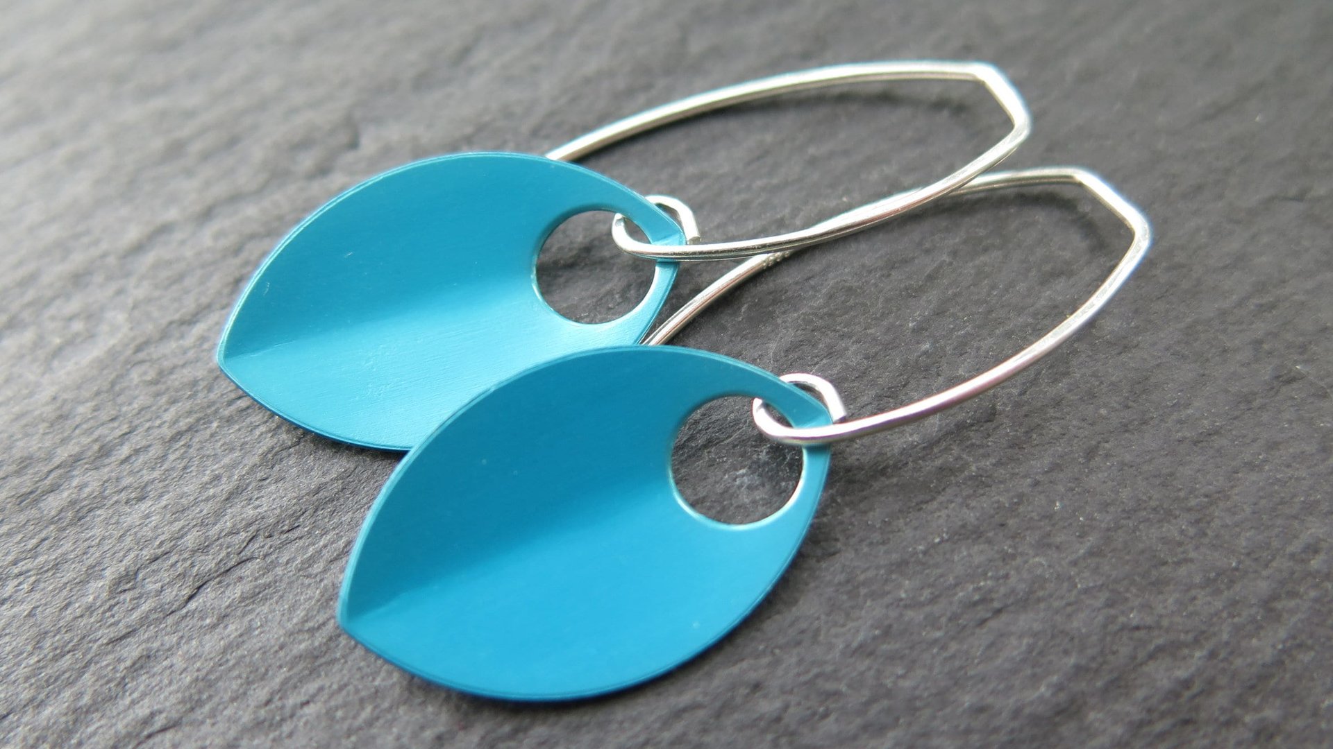 modern turquoise earrings. anodized aluminum jewelry. sterling silver ear wire. splurge.