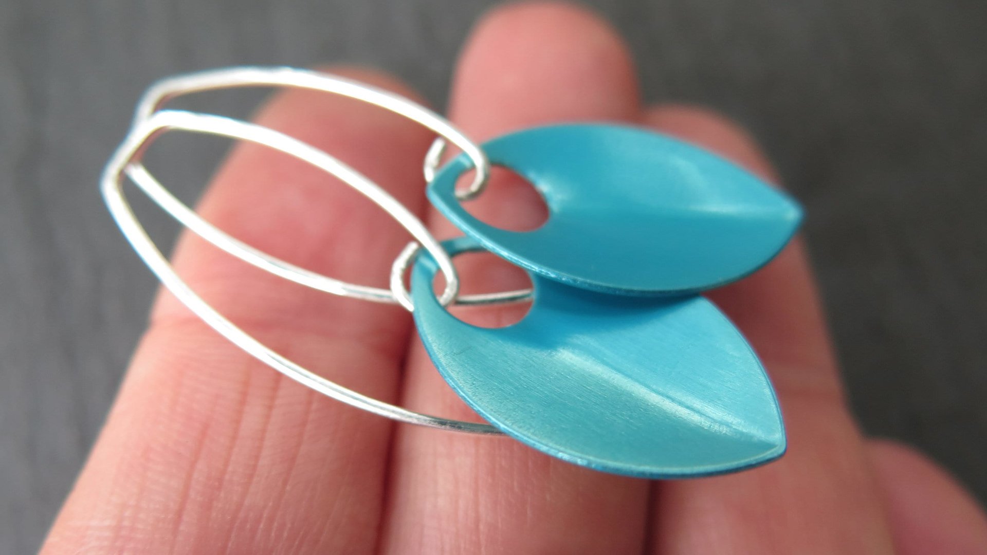 modern turquoise earrings. anodized aluminum jewelry. sterling silver ear wire. splurge.