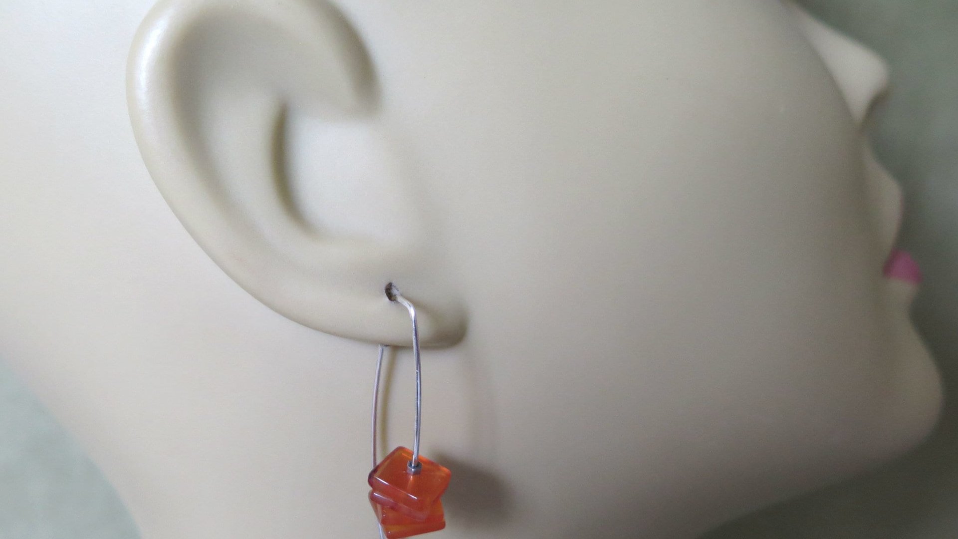 carnelian earrings in sterling silver. burnt orange jewelry. natural square stone beads.