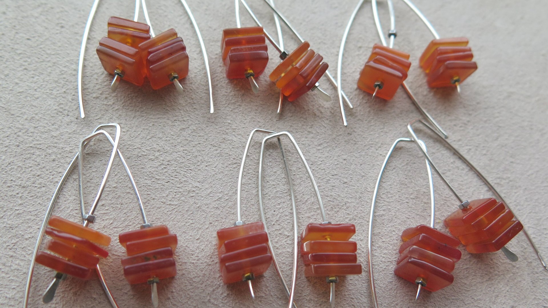 carnelian earrings in sterling silver. burnt orange jewelry. natural square stone beads.