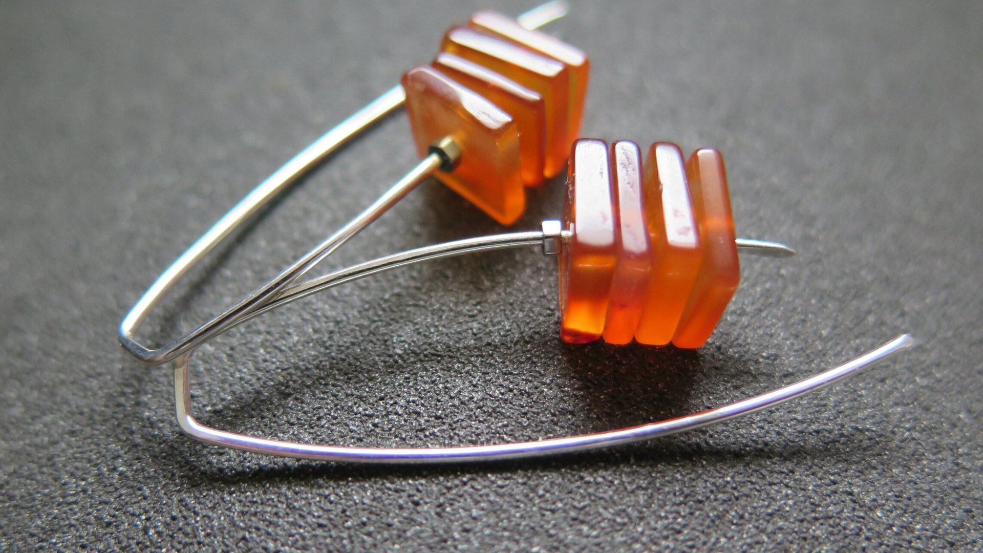 carnelian earrings in sterling silver. burnt orange jewelry. natural square stone beads.
