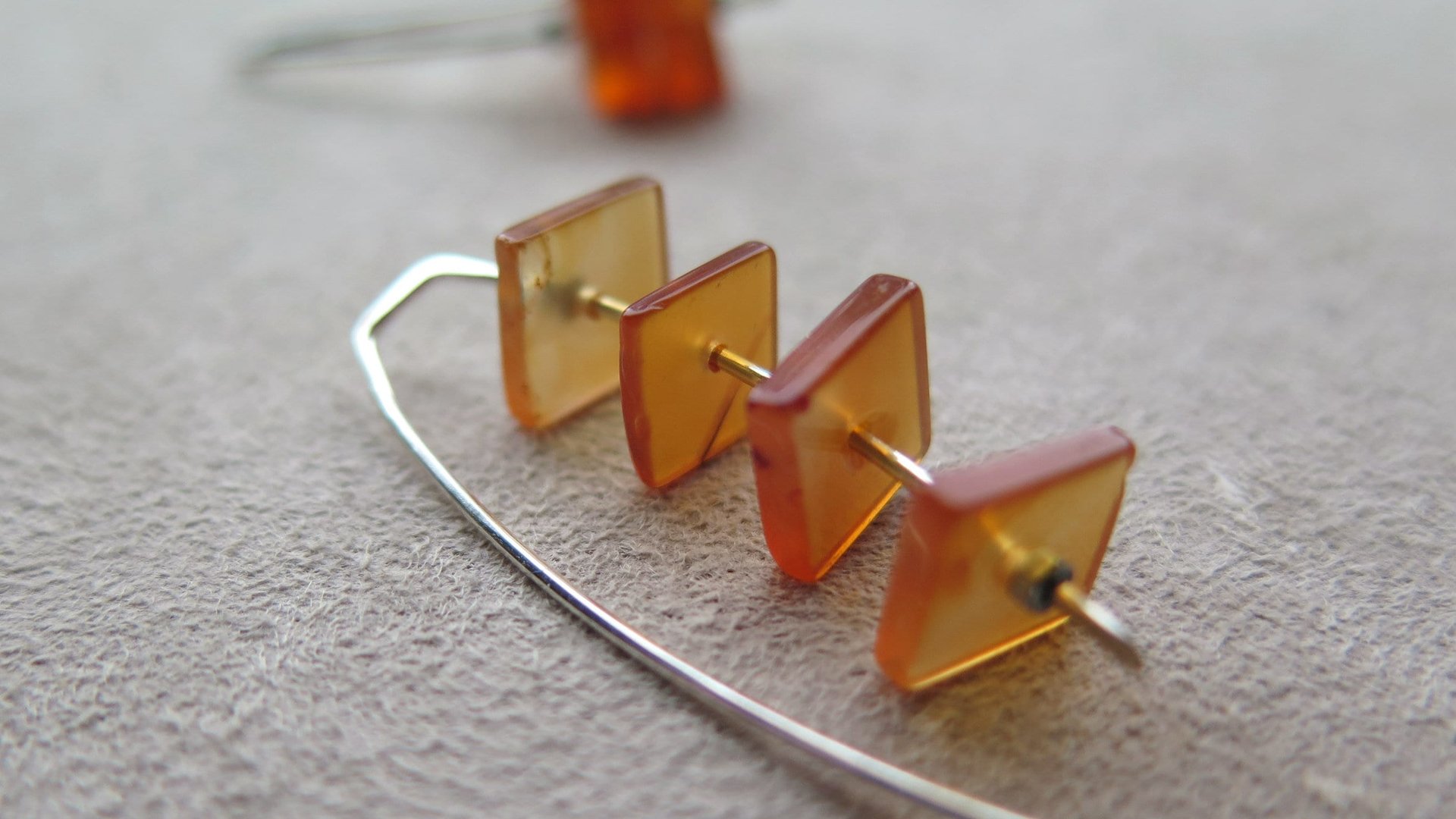 carnelian earrings in sterling silver. burnt orange jewelry. natural square stone beads.