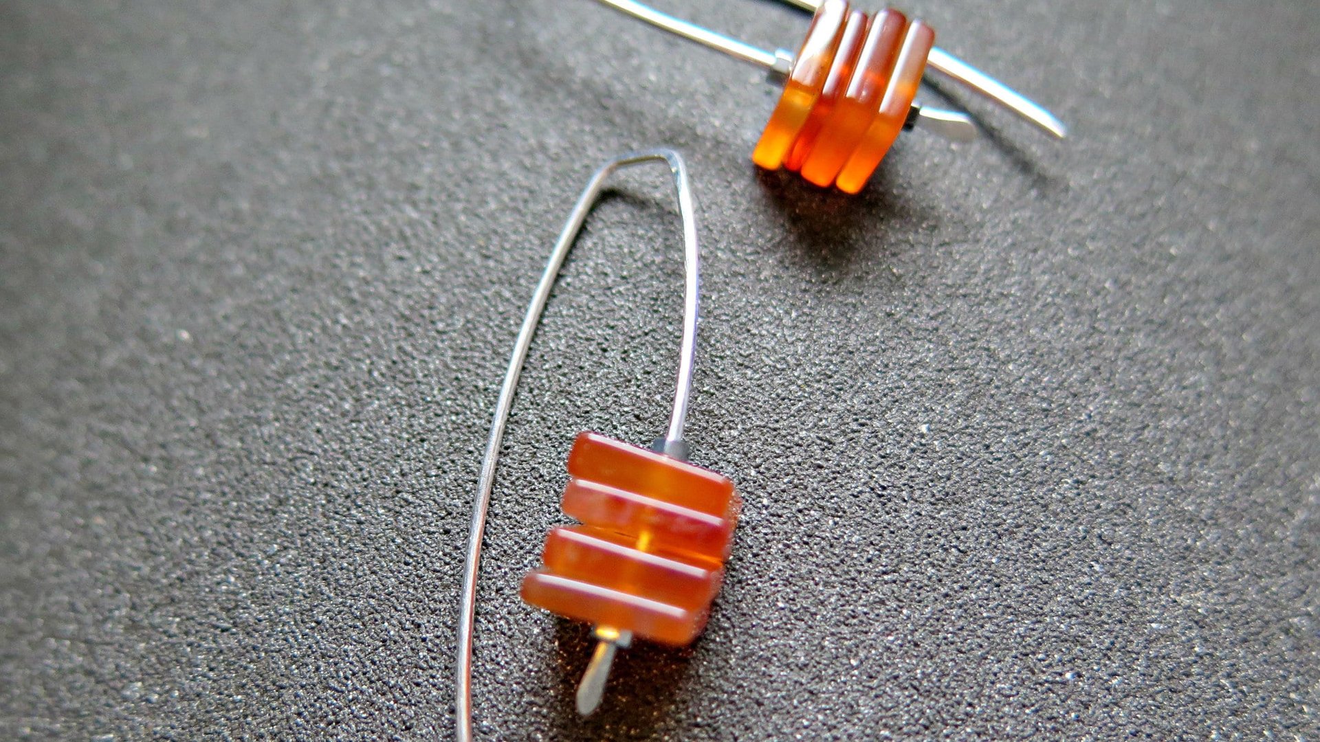 carnelian earrings in sterling silver. burnt orange jewelry. natural square stone beads.