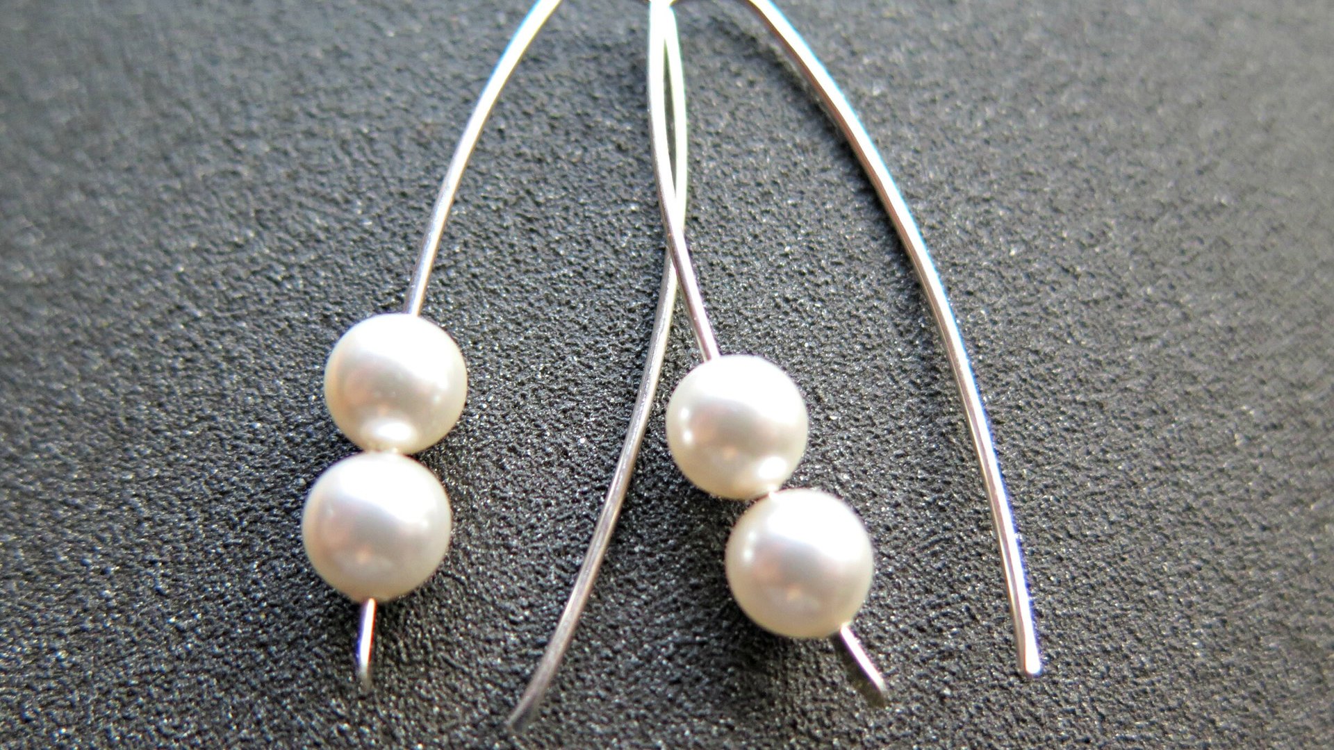 white pearl earrings in sterling silver. crystal pearl jewelry. 1 1/2” drop earrings.