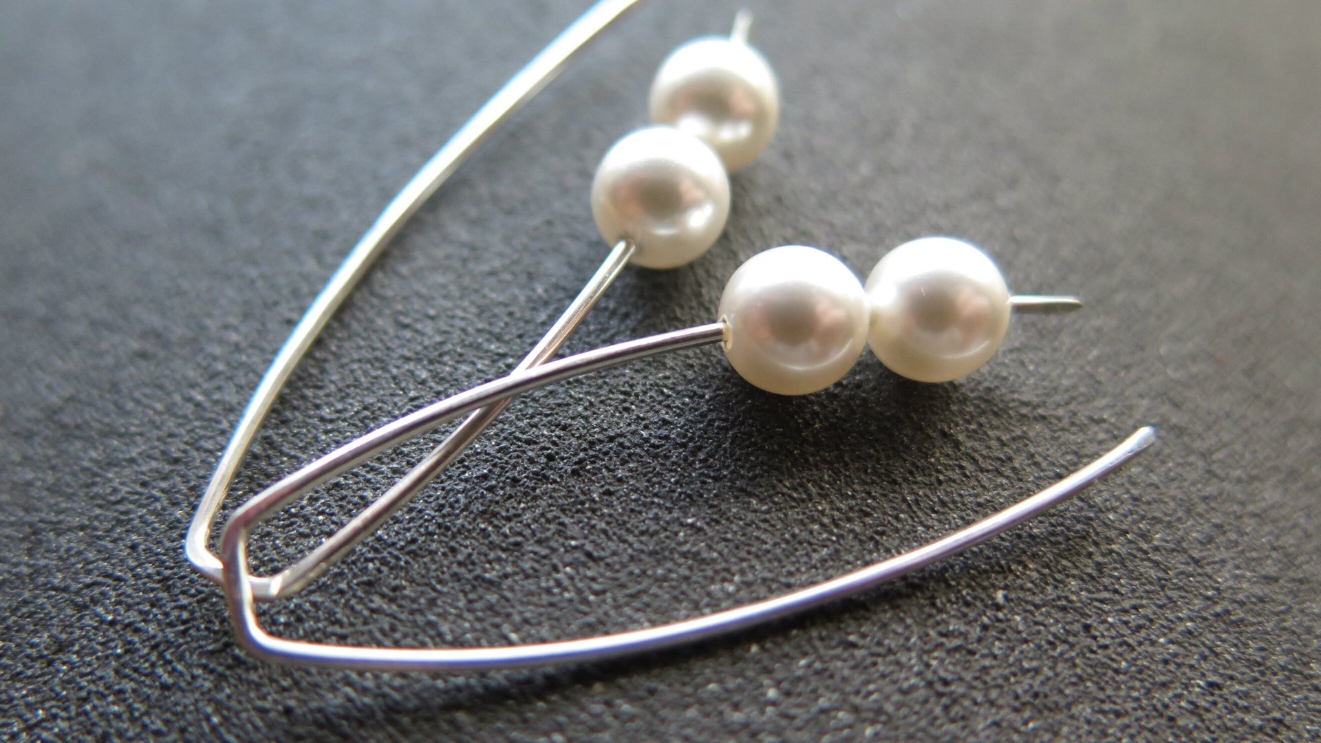 white pearl earrings in sterling silver. crystal pearl jewelry. 1 1/2” drop earrings.