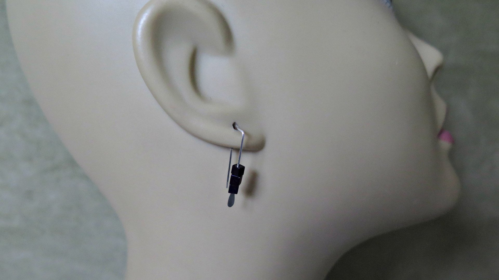 small purple earrings. hematite cube jewelry. Canadian seller. 1 inch earrings.
