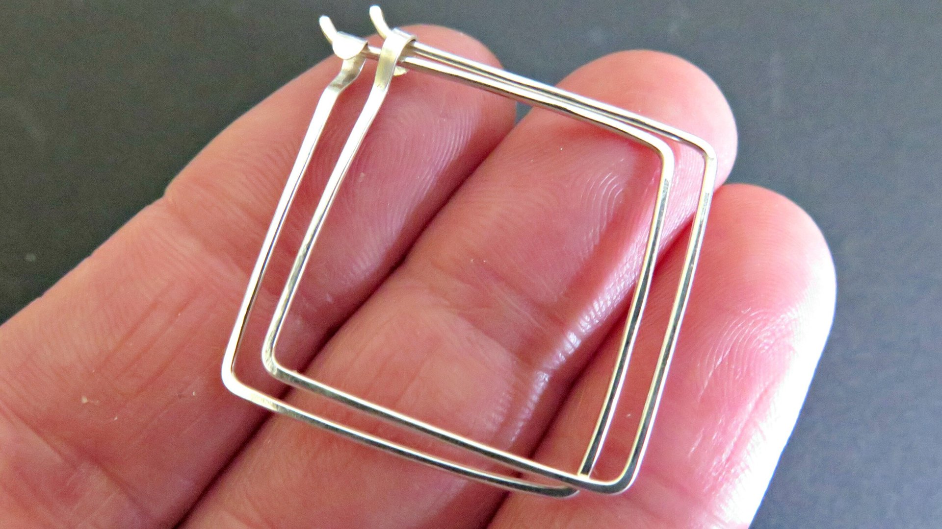 sterling silver hoops. 1 inch square earrings. geometric jewelry. splurge. available in niobium wire
