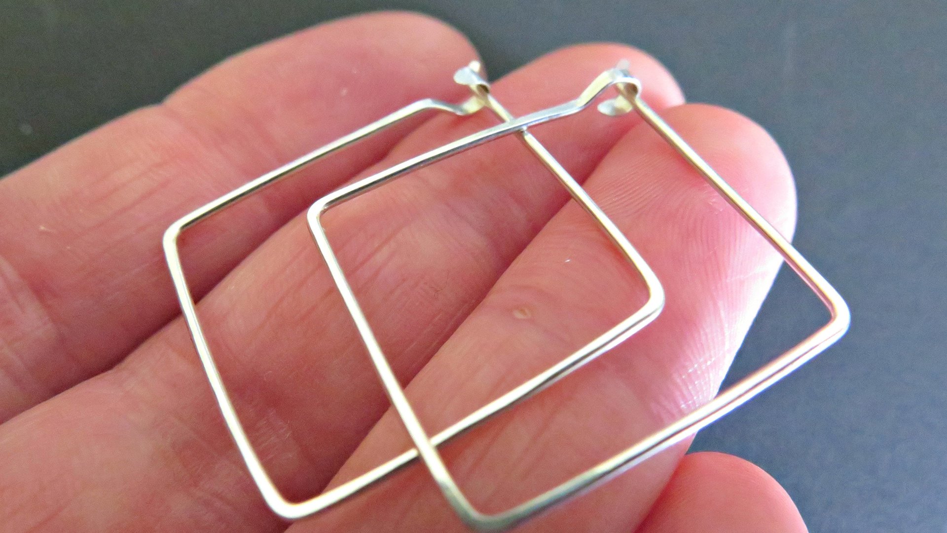 sterling silver hoops. 1 inch square earrings. geometric jewelry. splurge. available in niobium wire