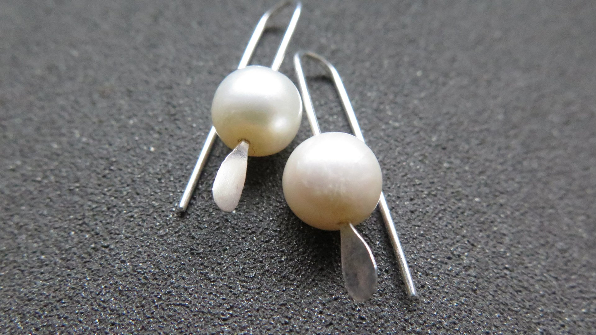 small white pearl drop earrings. freshwater pearl silver jewelry. simple pearl jewellery. 7mm pearls. made in Canada