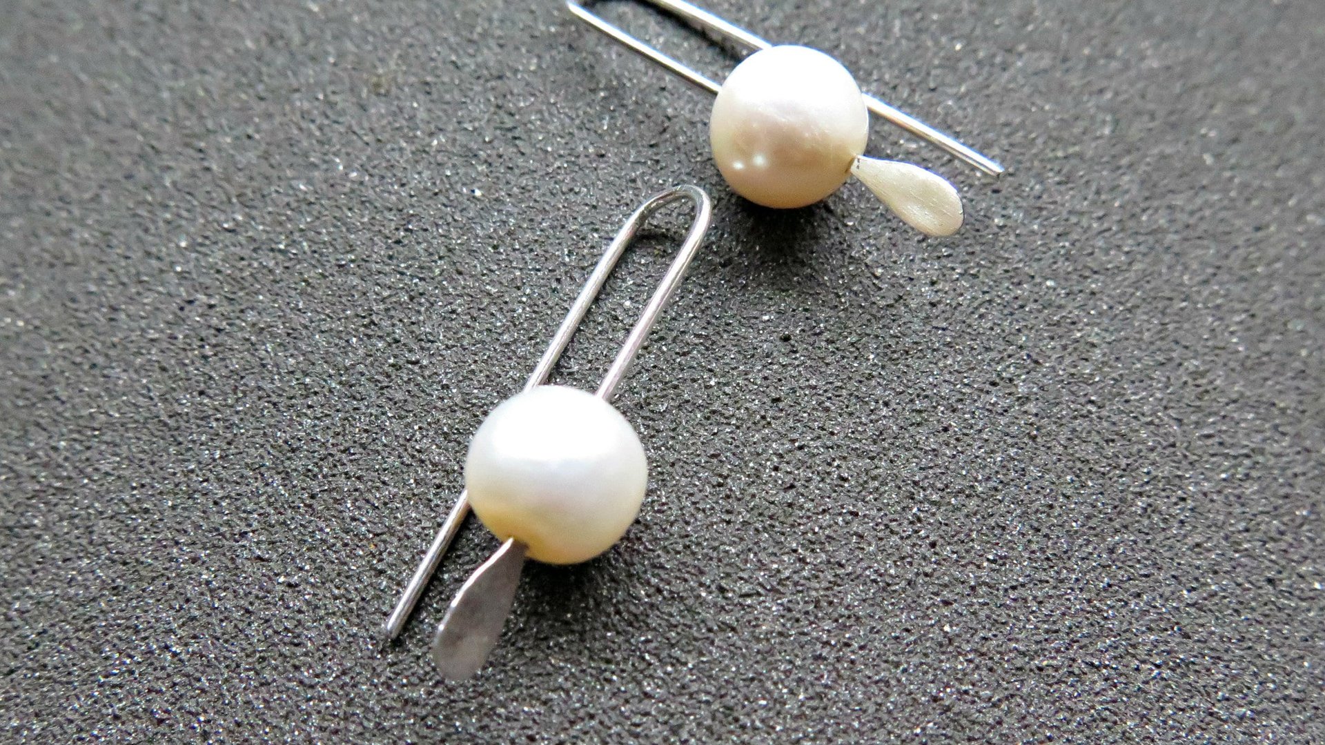 small white pearl drop earrings. freshwater pearl silver jewelry. simple pearl jewellery. 7mm pearls. made in Canada
