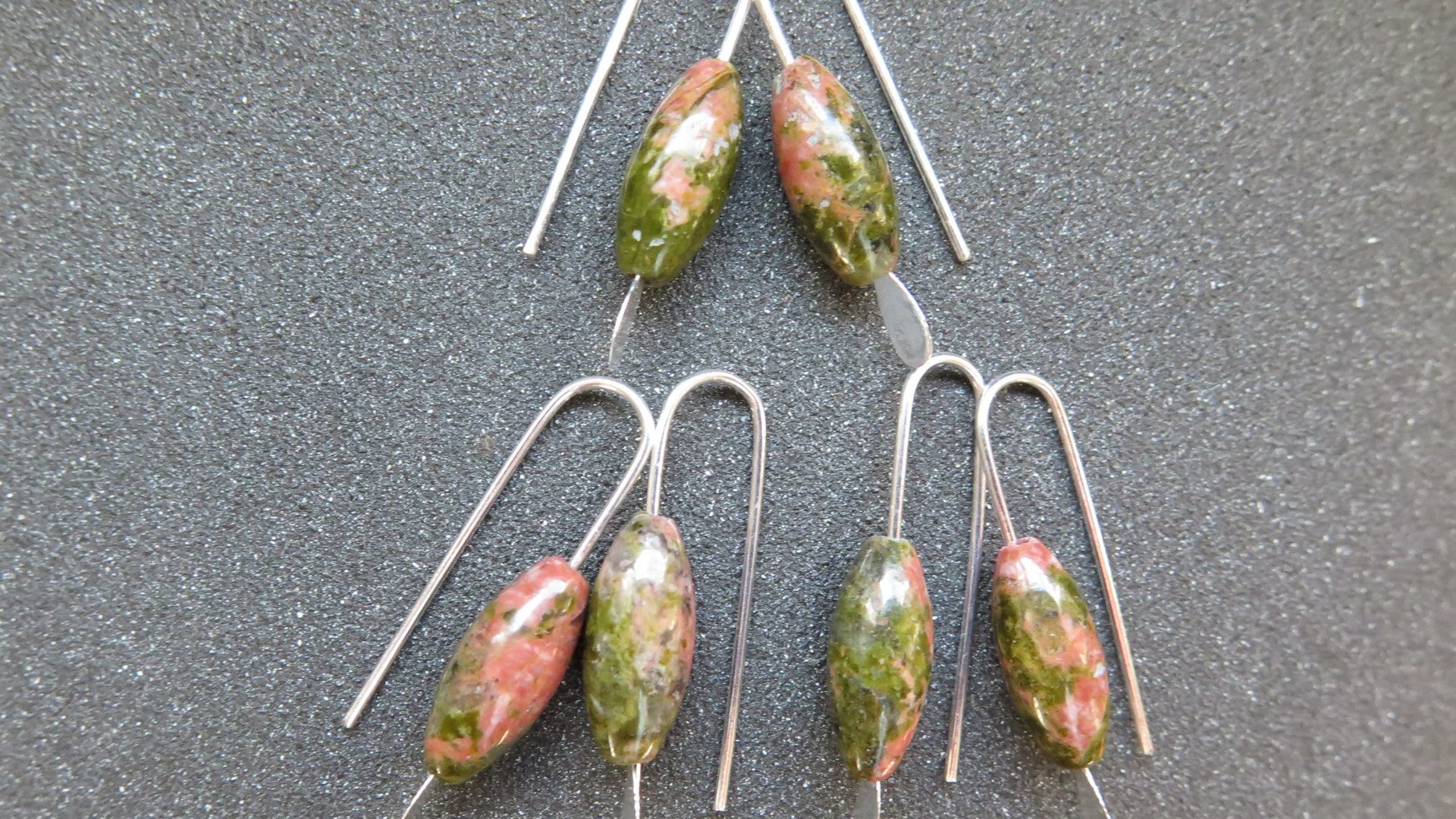 small green stone earrings. unakite jewelry. pink jewellery. Canadian seller.