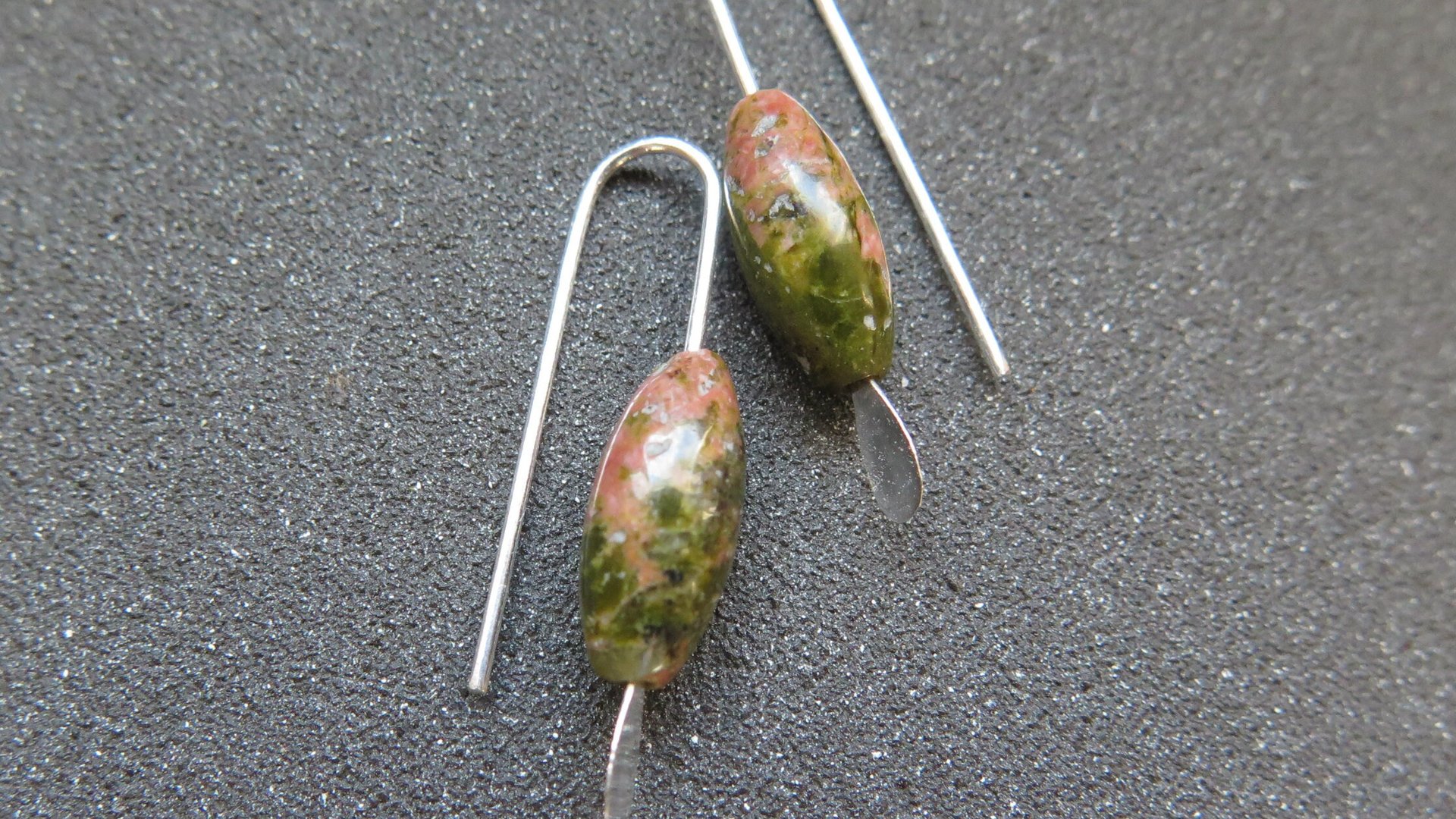 small green stone earrings. unakite jewelry. pink jewellery. Canadian seller.