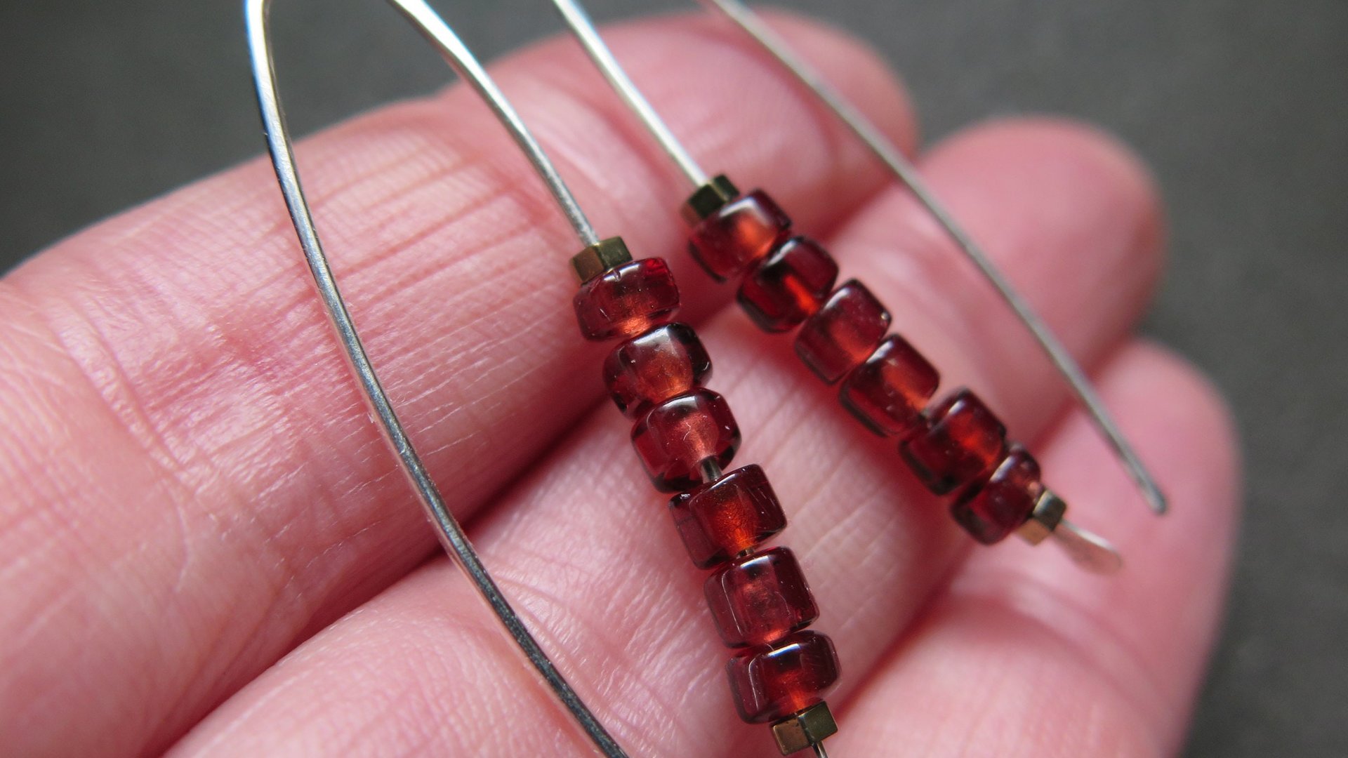 genuine red garnet earrings. modern red gemstone jewelry. Canadian made garnet jewellery.