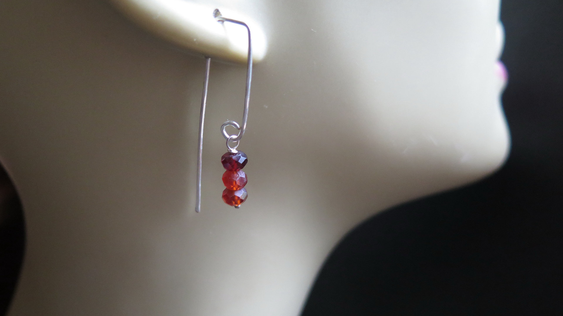 hessonite garnet earrings. burnt red stone jewelry. silver dangle earings.