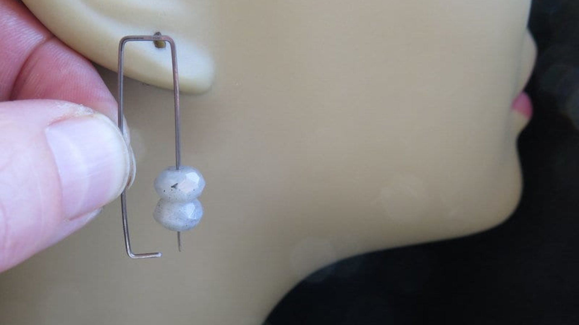 geometric labradorite earrings. rectangle hoops. dark silver hoops in niobium. sensitive ears. nickel free hoop earrings.