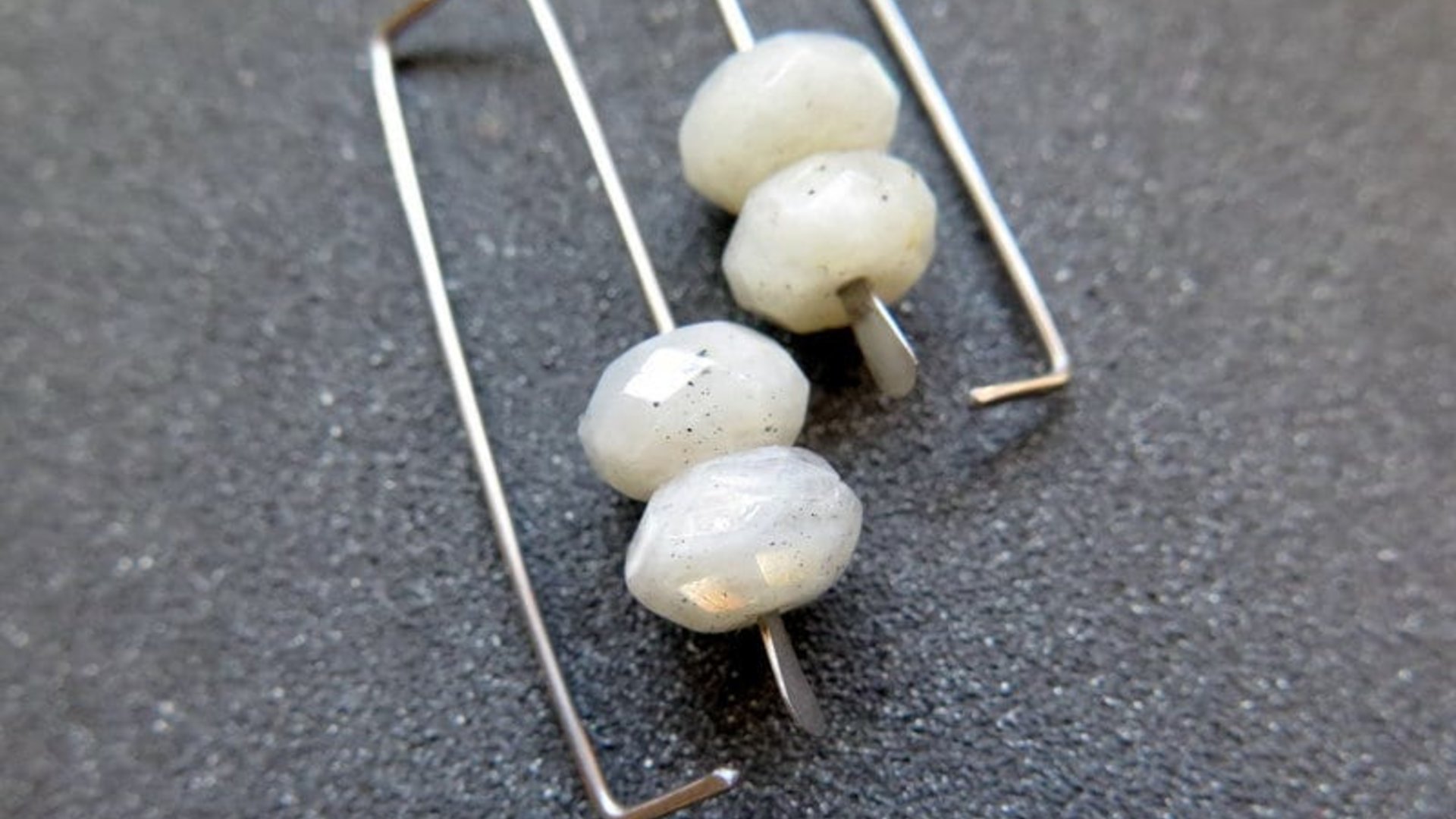geometric labradorite earrings. rectangle hoops. dark silver hoops in niobium. sensitive ears. nickel free hoop earrings.